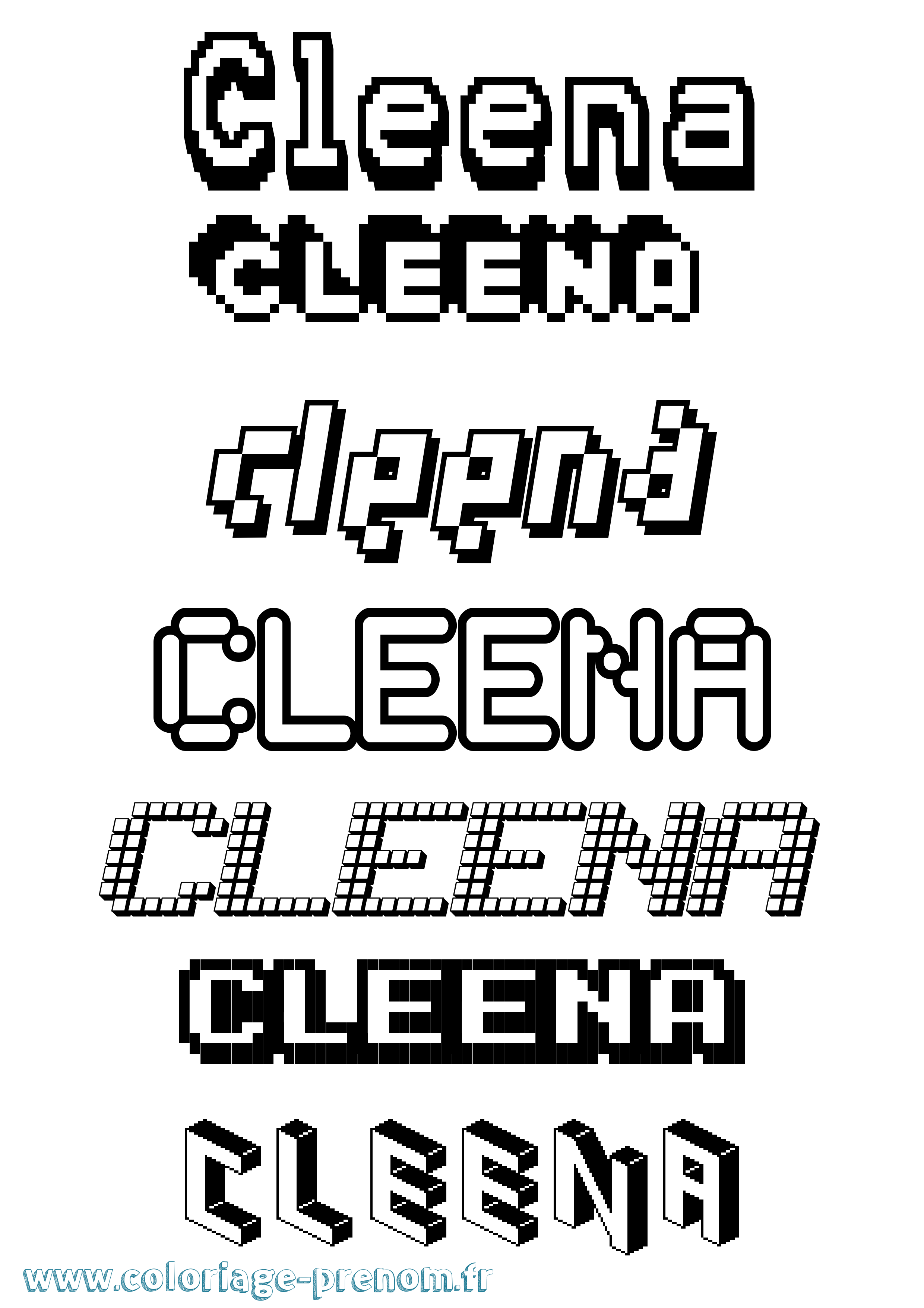 Coloriage prénom Cleena Pixel