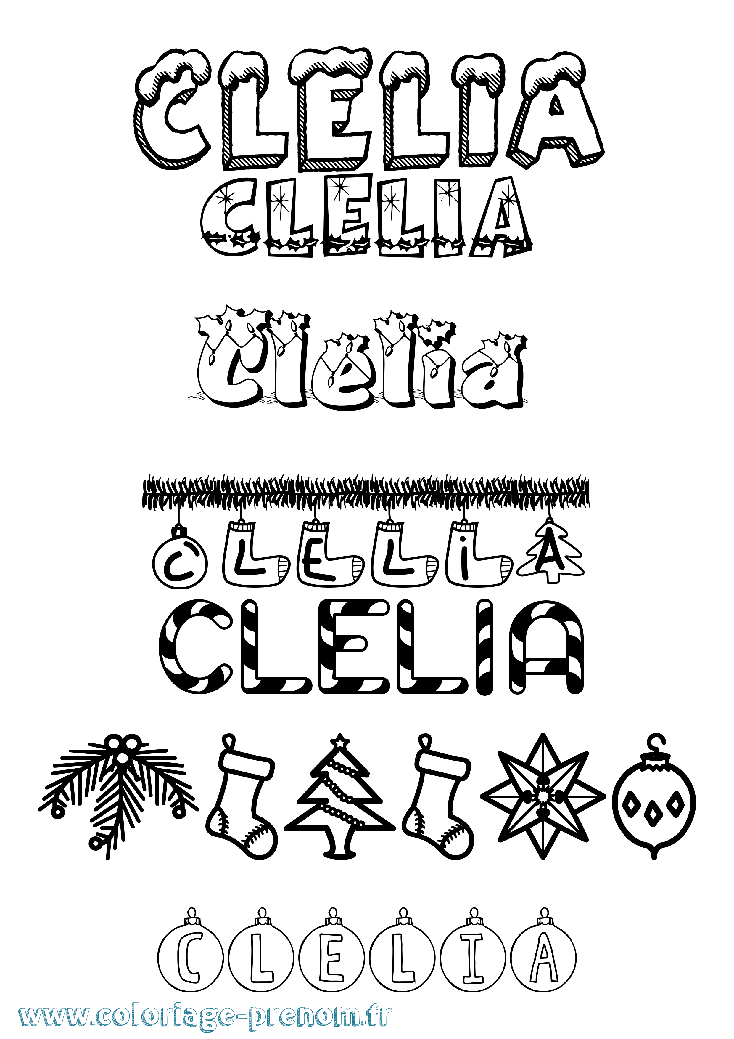 Coloriage Clelia Noël Coloriage prénom Clelia Noël