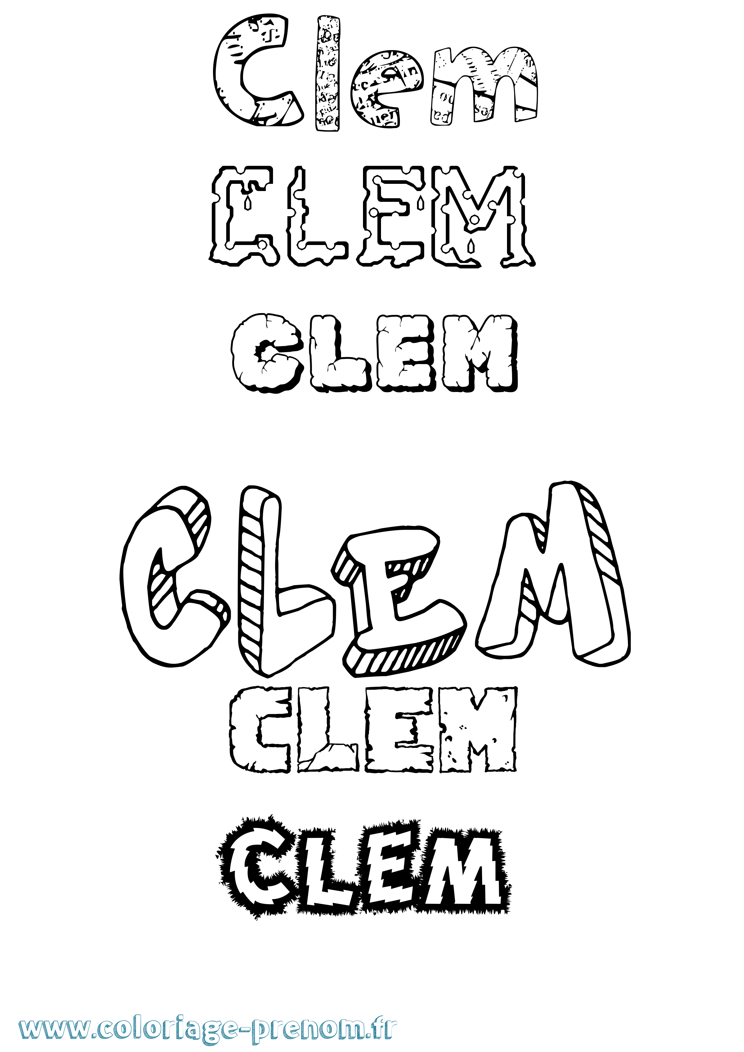 Coloriage prénom Clem Destructuré