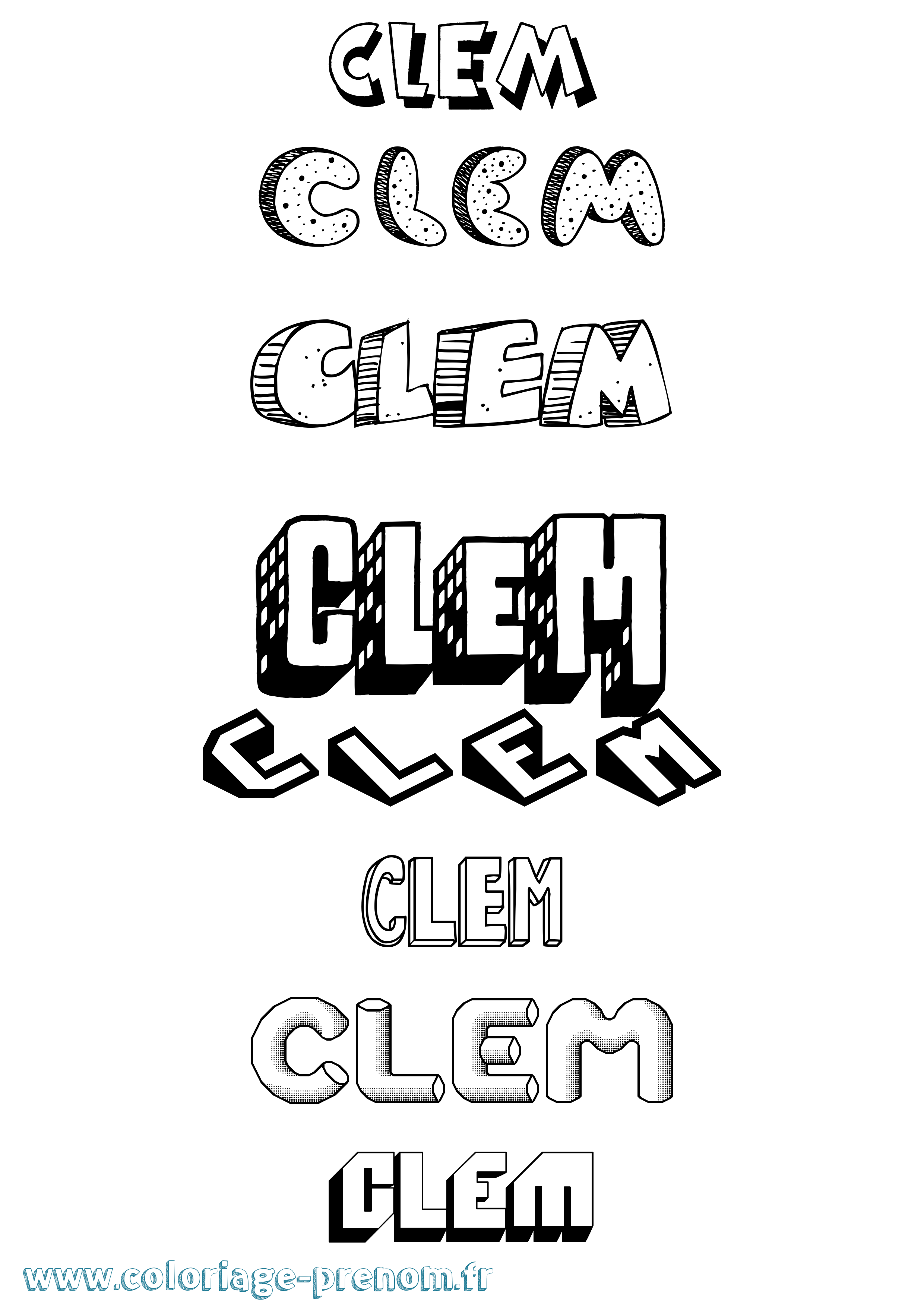 Coloriage prénom Clem Effet 3D