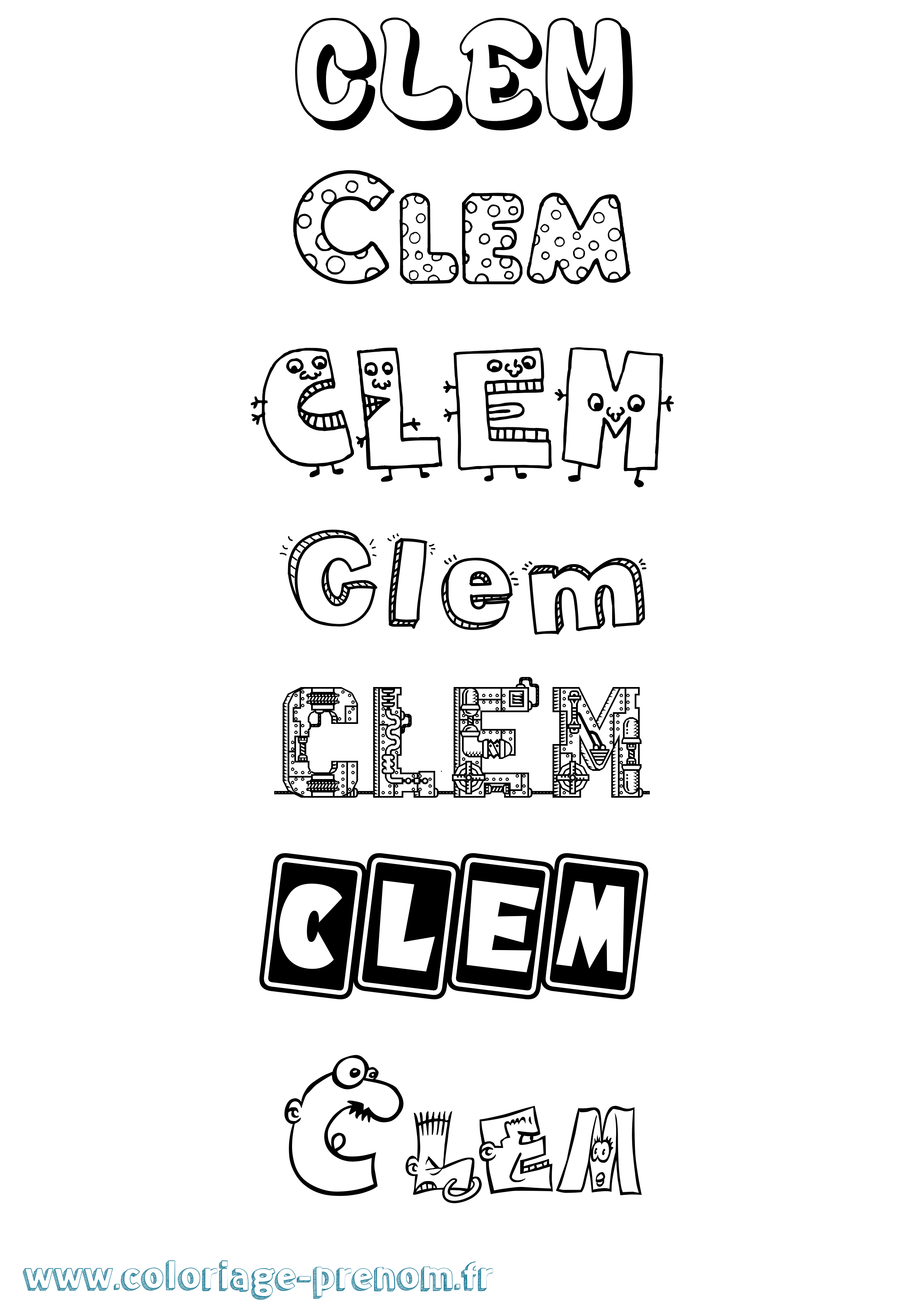 Coloriage prénom Clem Fun
