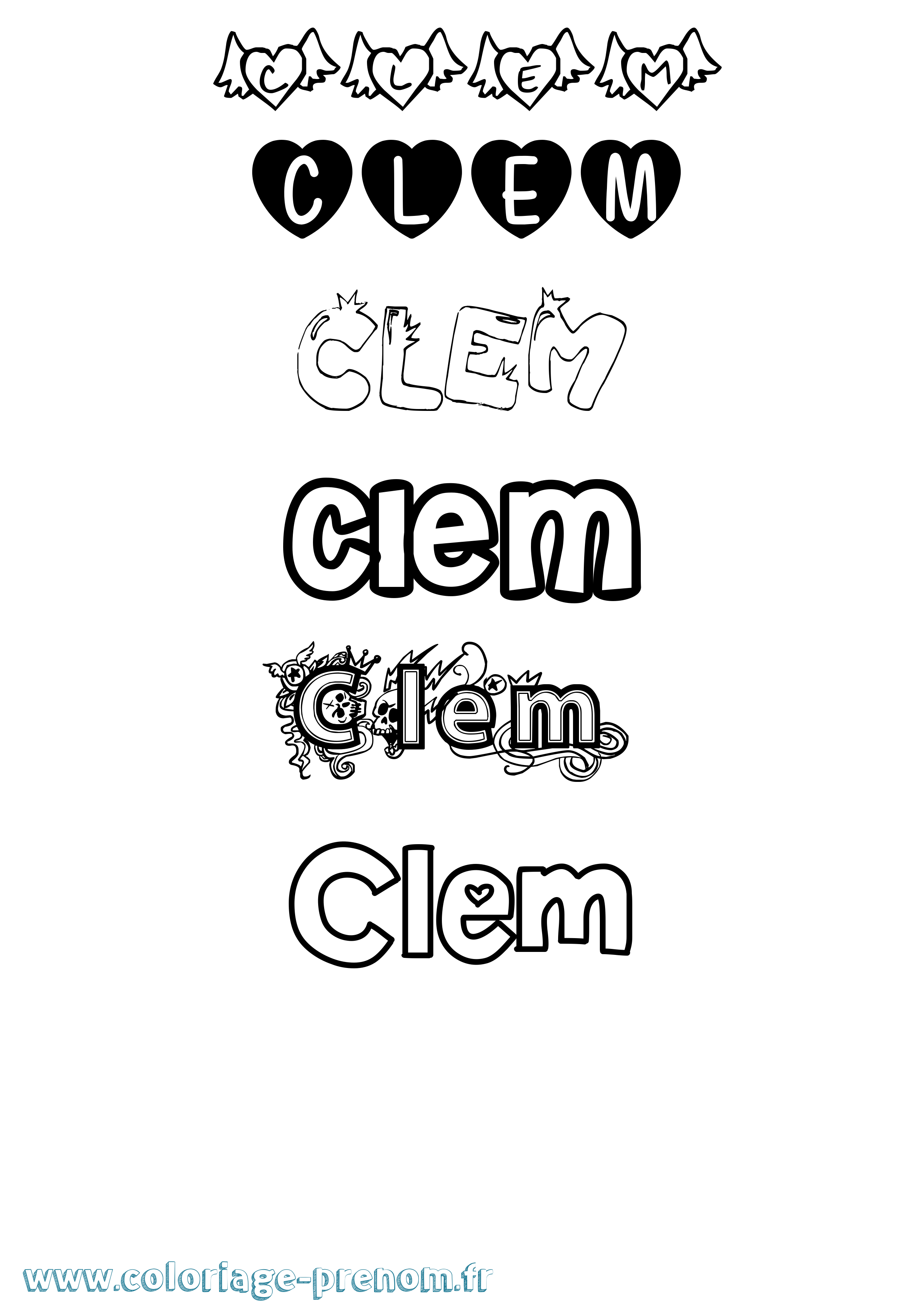 Coloriage prénom Clem Girly