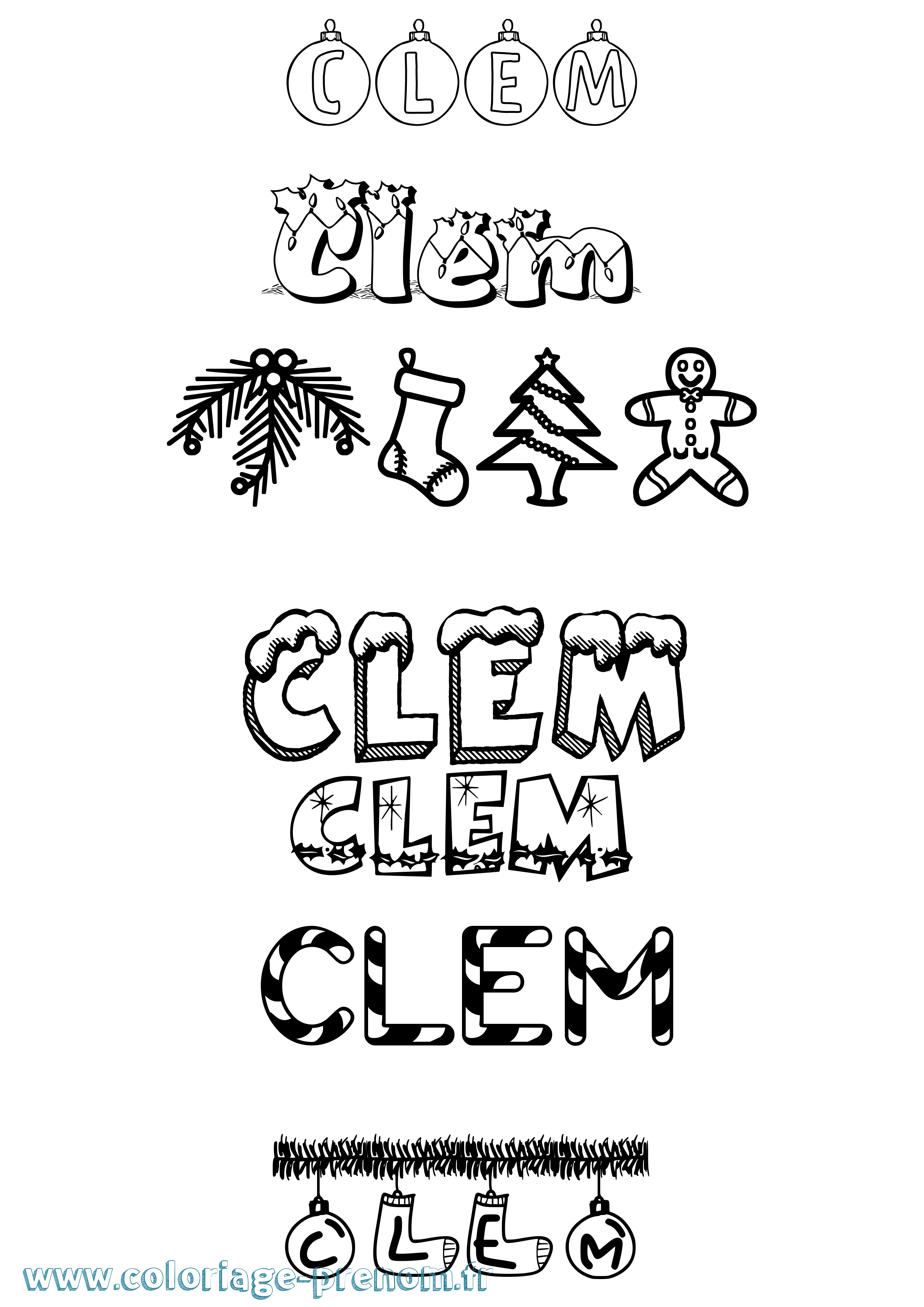 Coloriage prénom Clem Noël