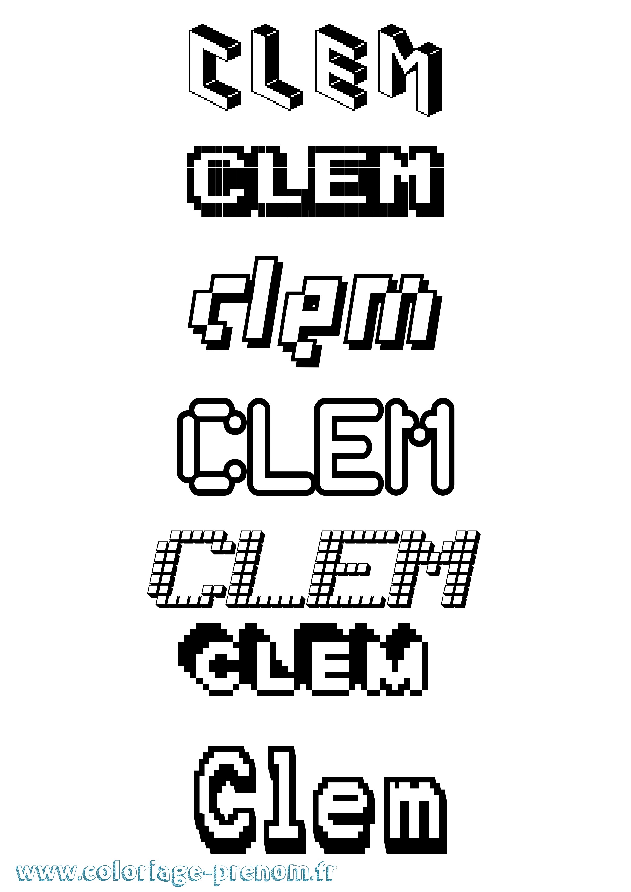 Coloriage prénom Clem Pixel