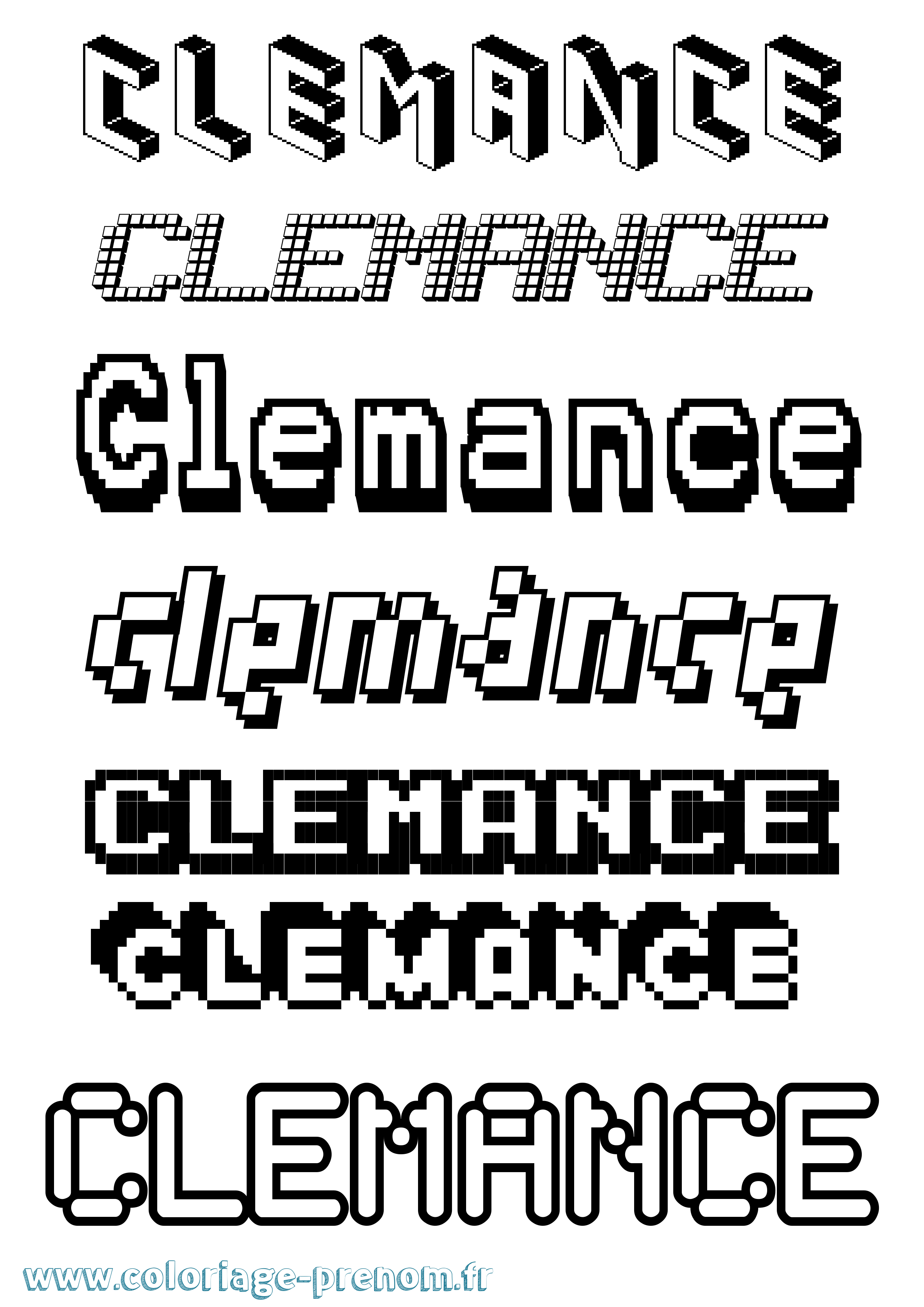 Coloriage prénom Clemance Pixel