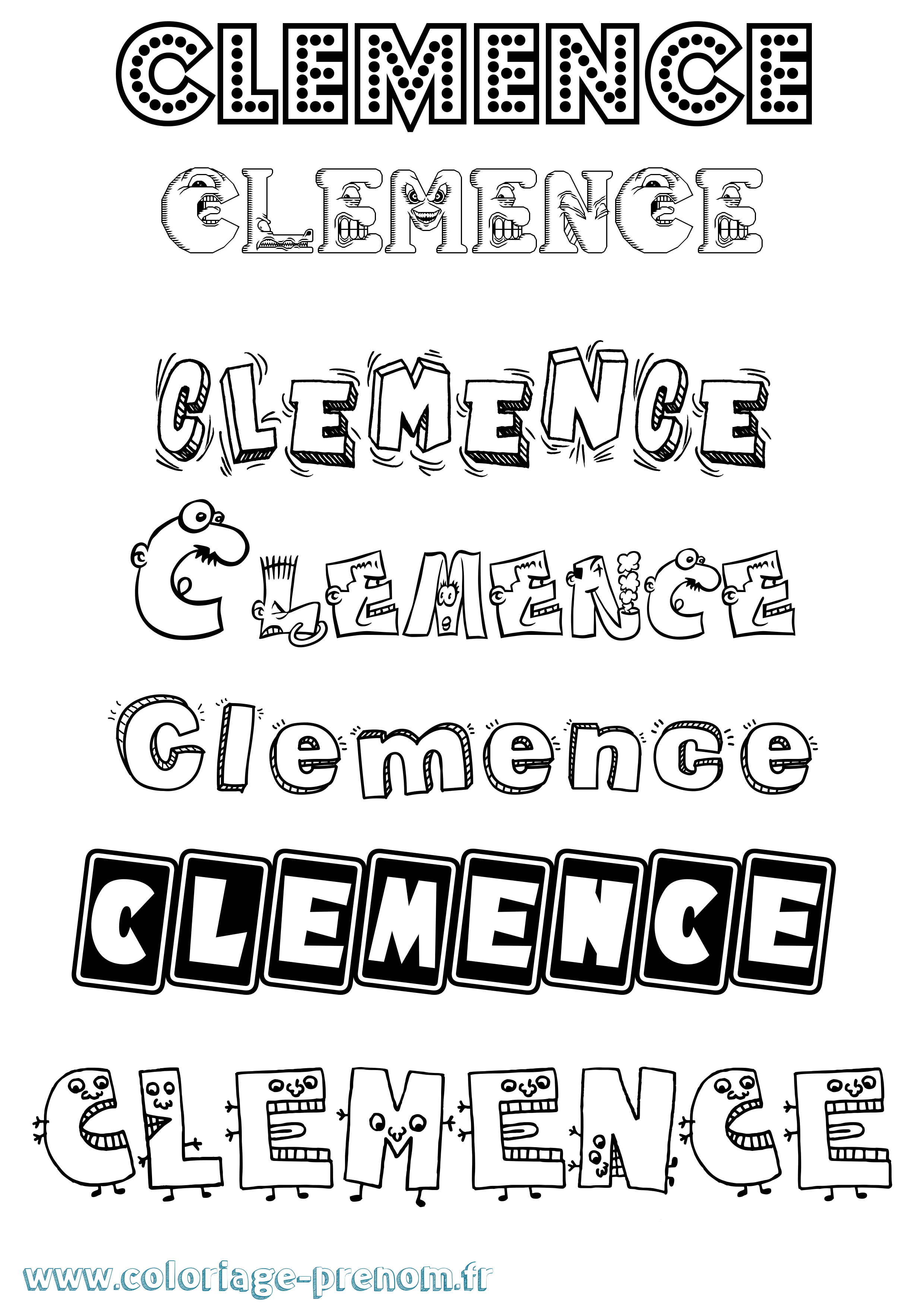 Coloriage prénom Clemence Fun