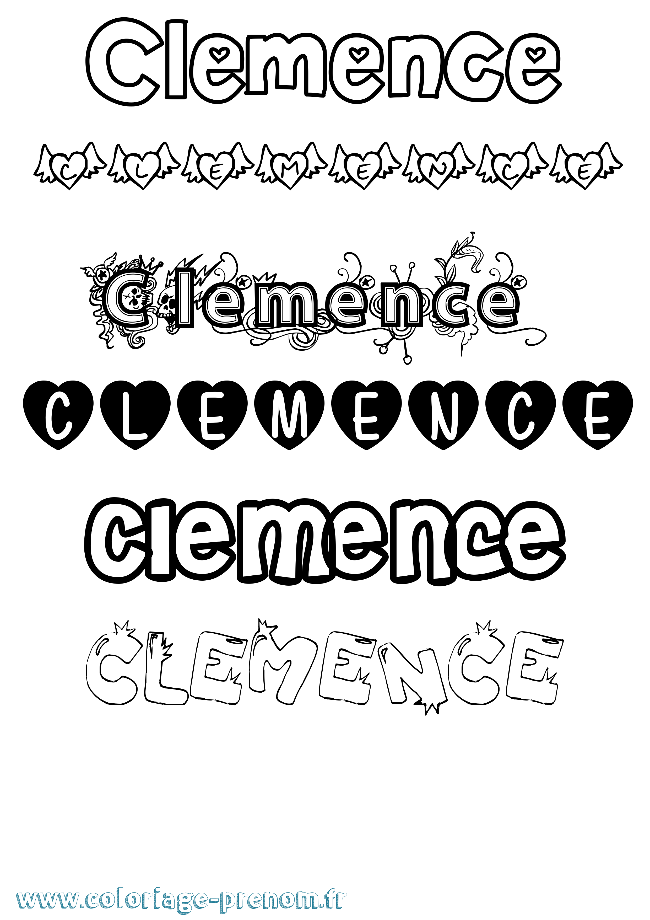 Coloriage prénom Clemence Girly