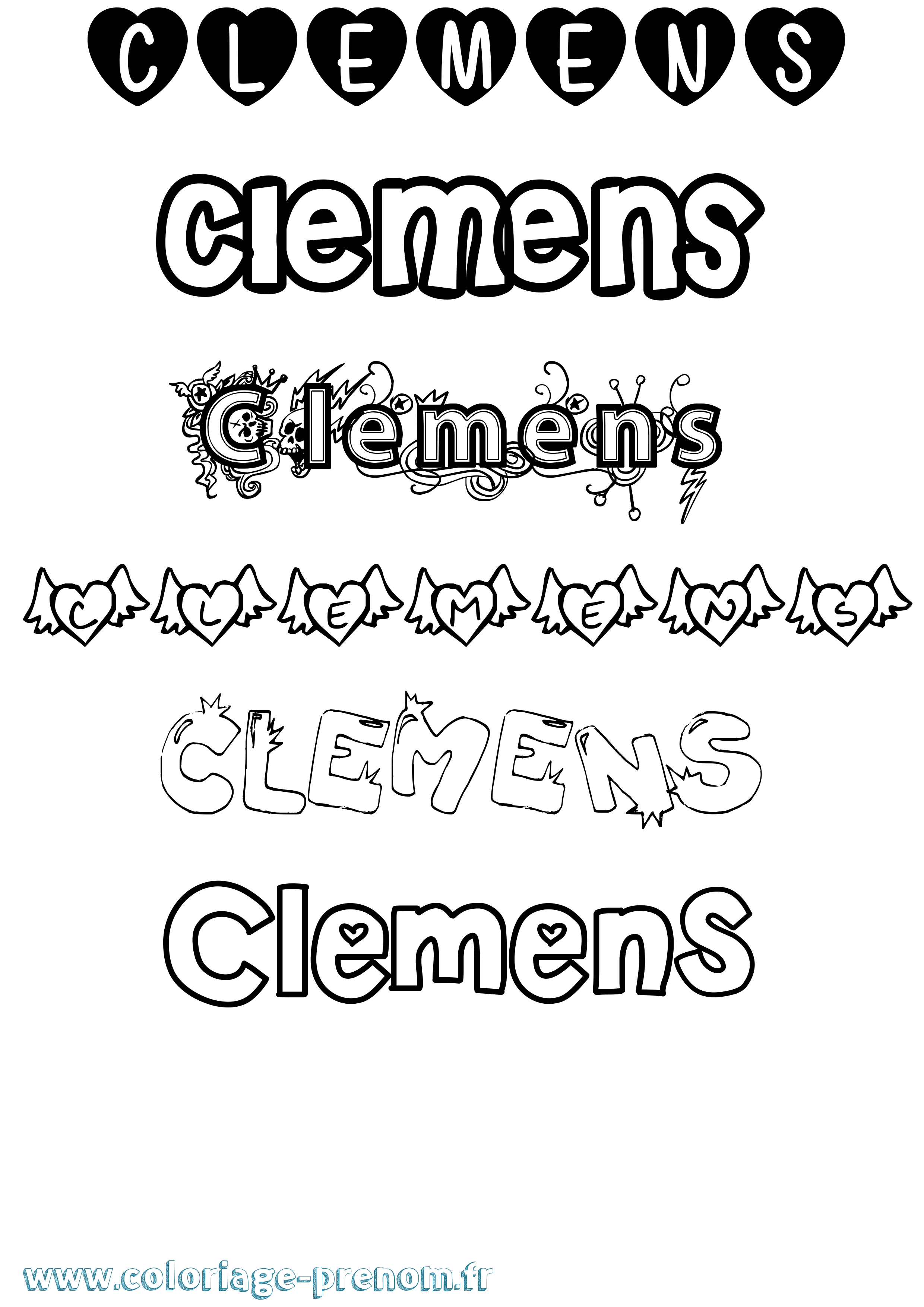 Coloriage prénom Clemens Girly