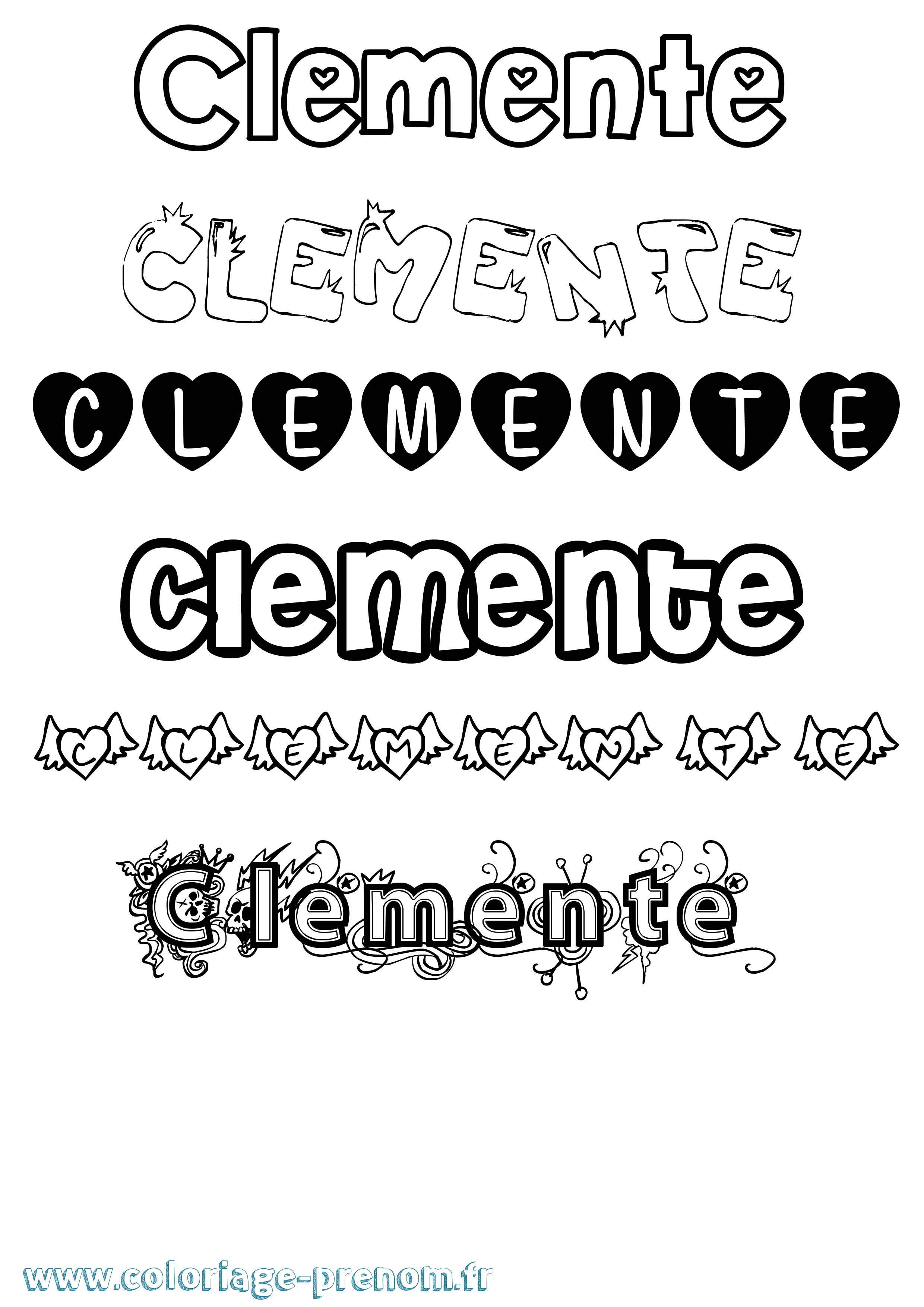 Coloriage prénom Clemente Girly