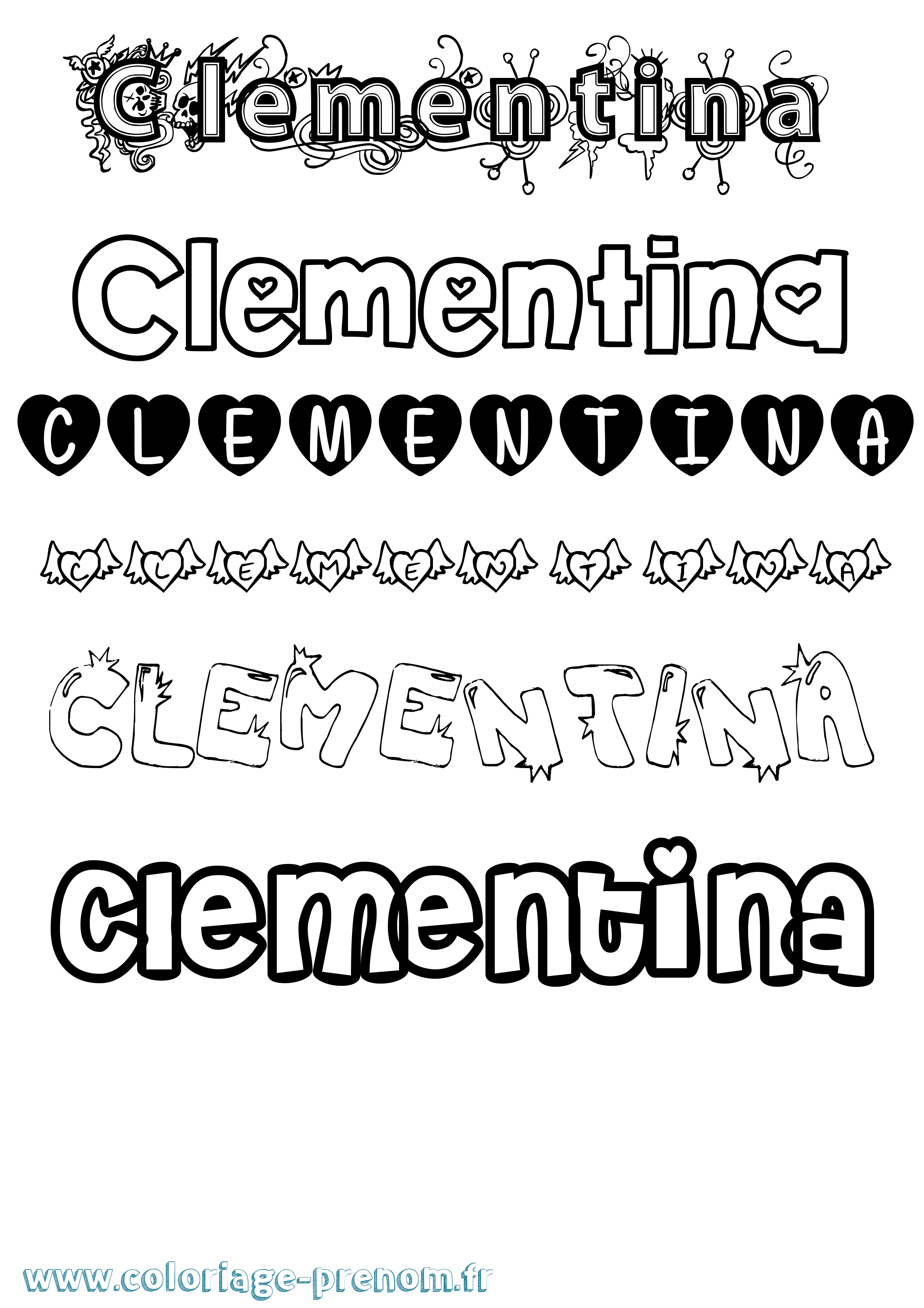 Coloriage prénom Clementina Girly