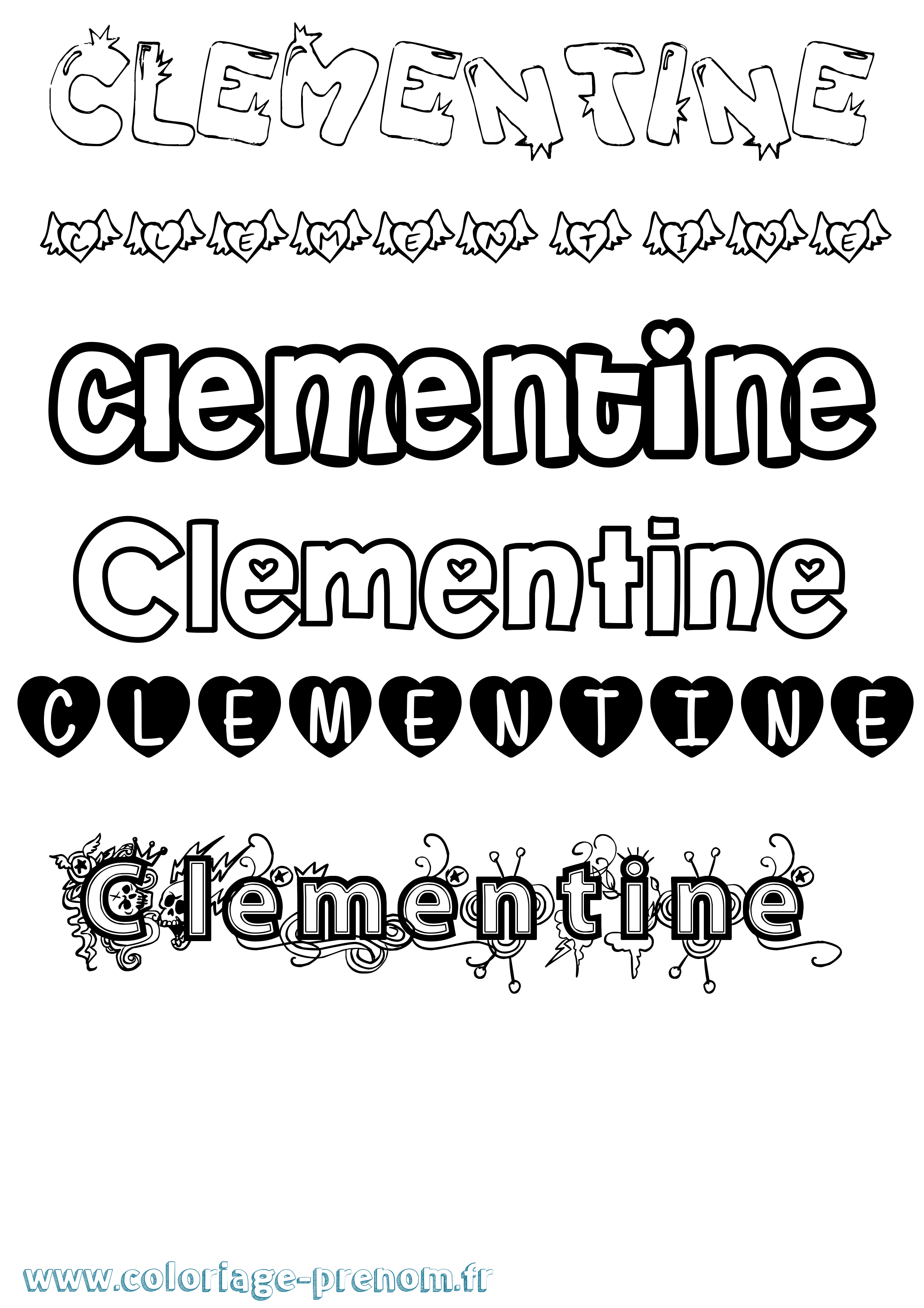 Coloriage prénom Clementine Girly