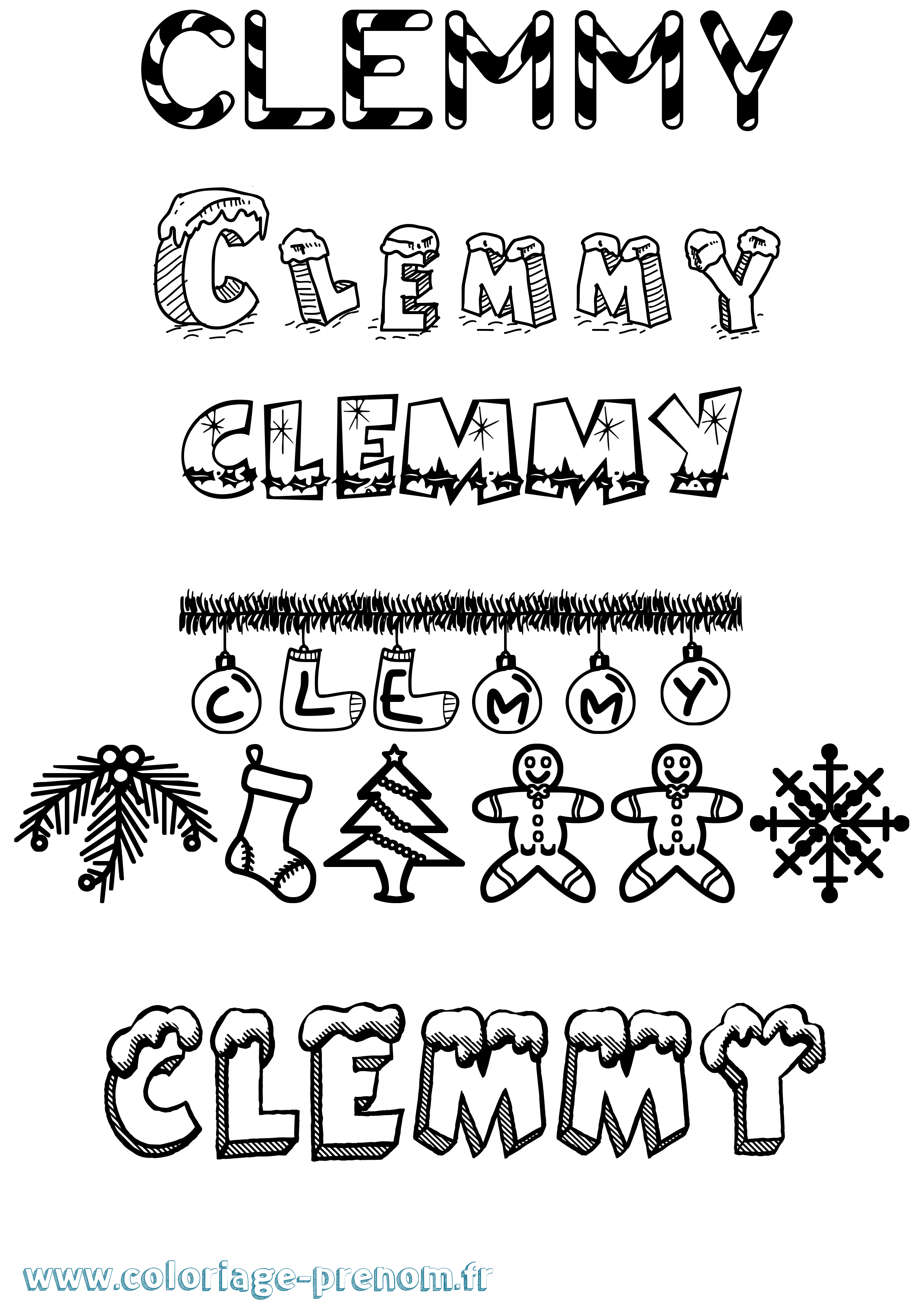 Coloriage prénom Clemmy Noël