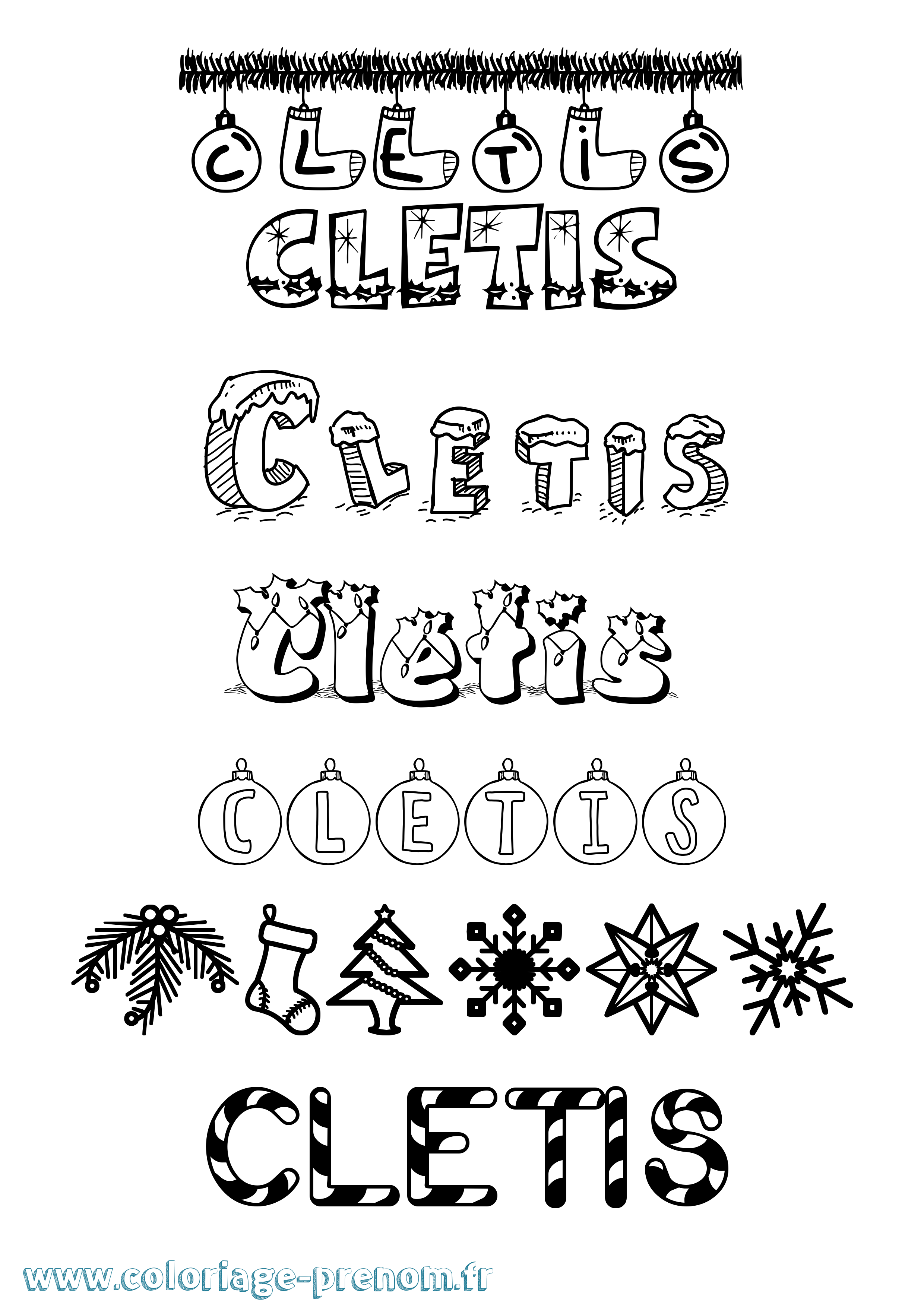 Coloriage Cletis Noël Coloriage prénom Cletis Noël