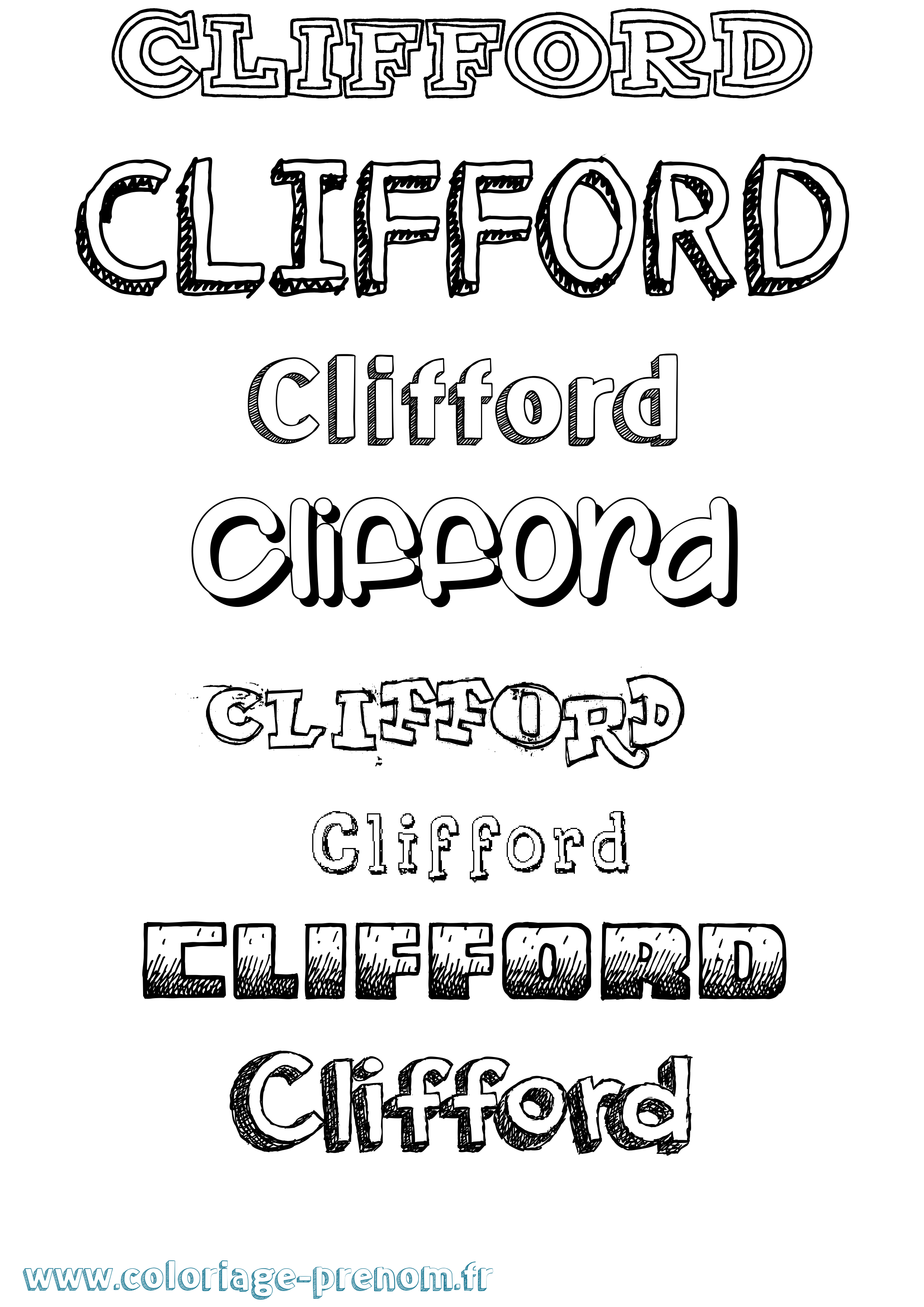 Coloriage prénom Clifford Dessiné