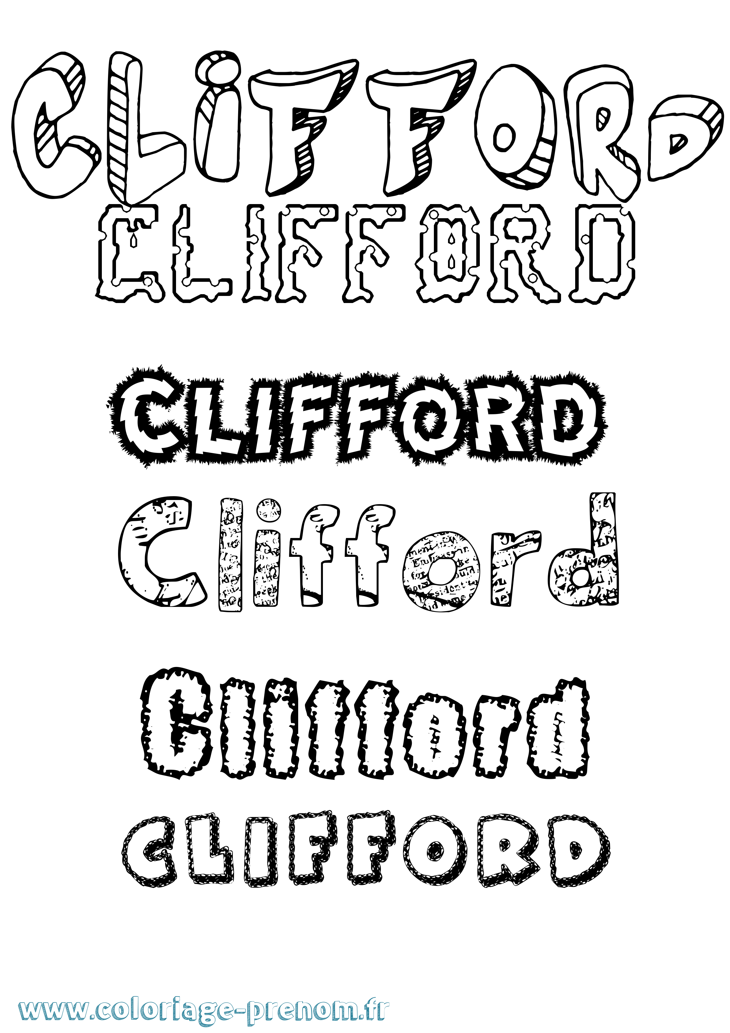 Coloriage prénom Clifford Destructuré