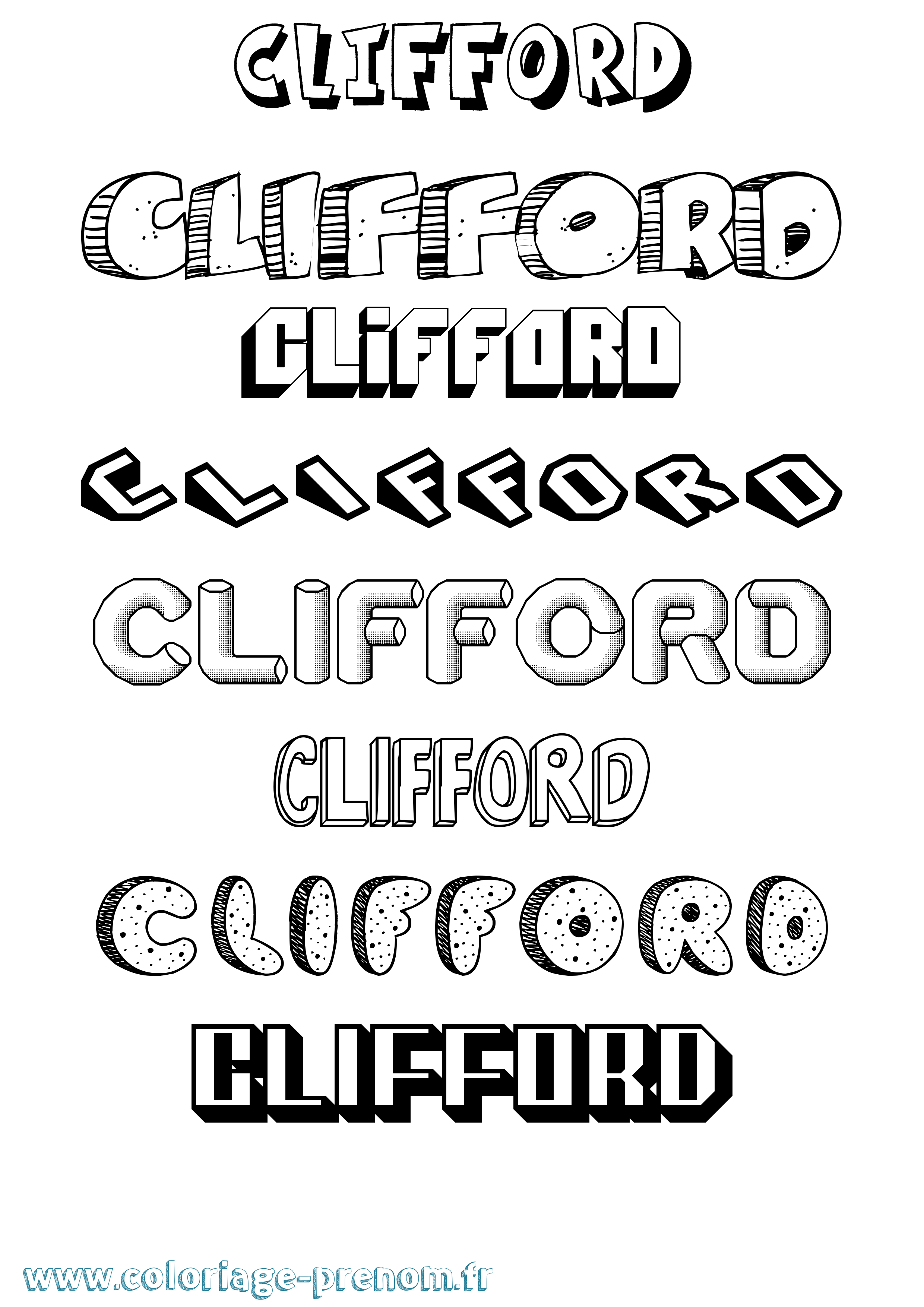 Coloriage prénom Clifford Effet 3D