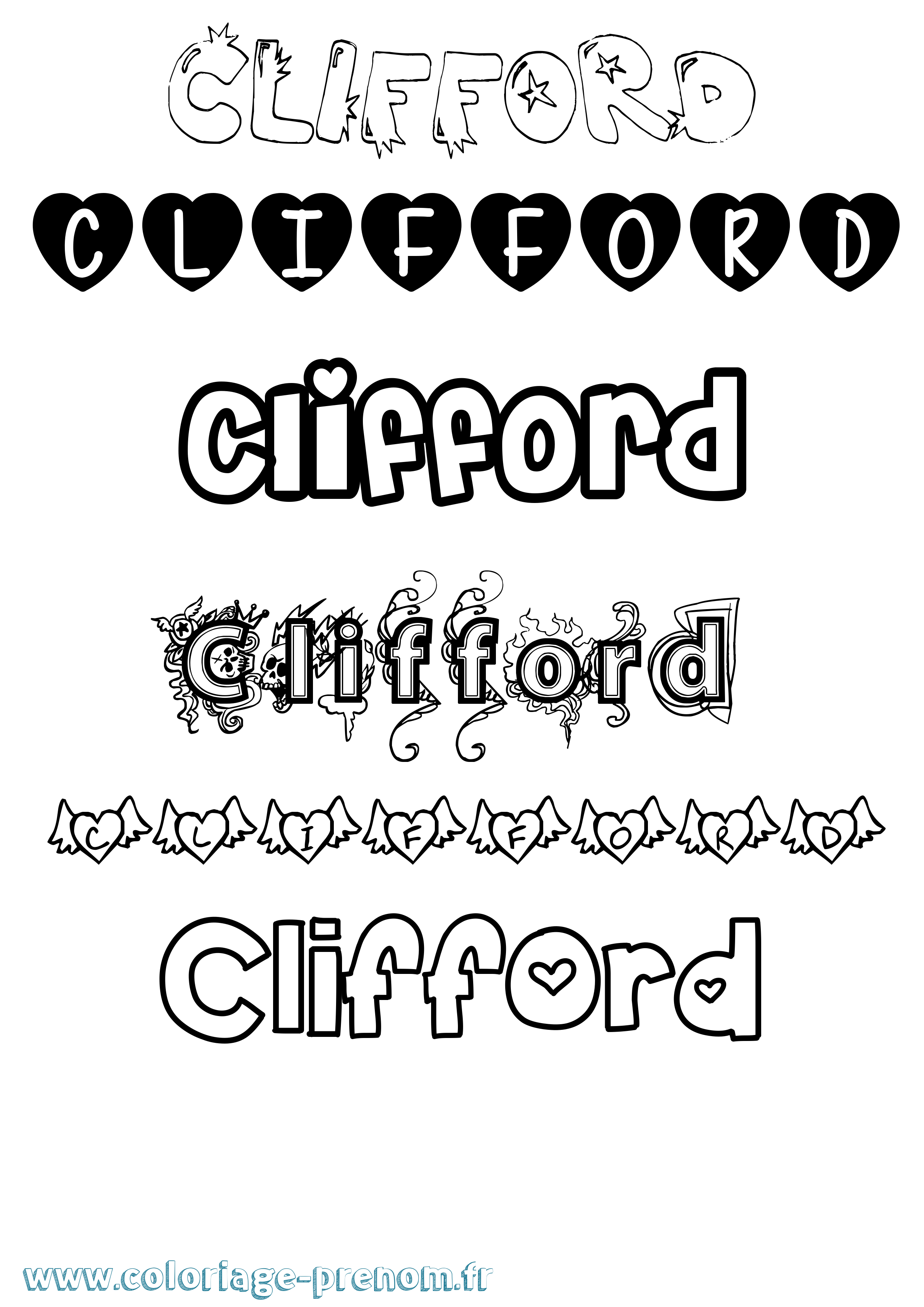 Coloriage prénom Clifford Girly