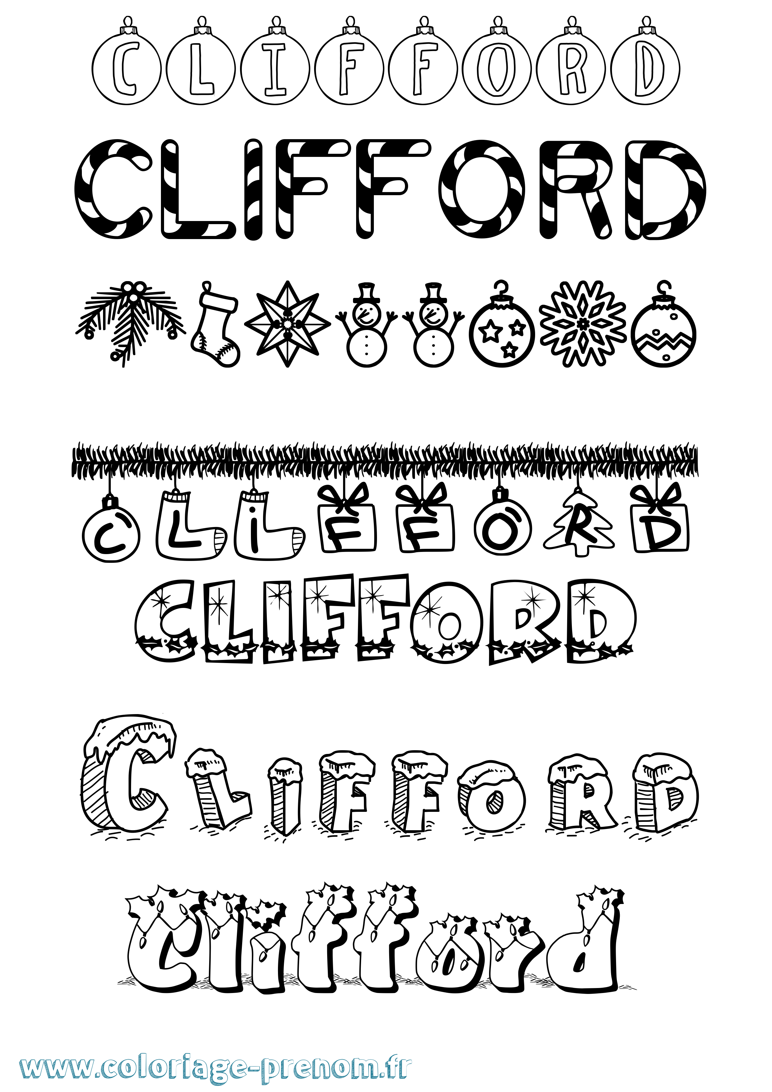 Coloriage prénom Clifford Noël
