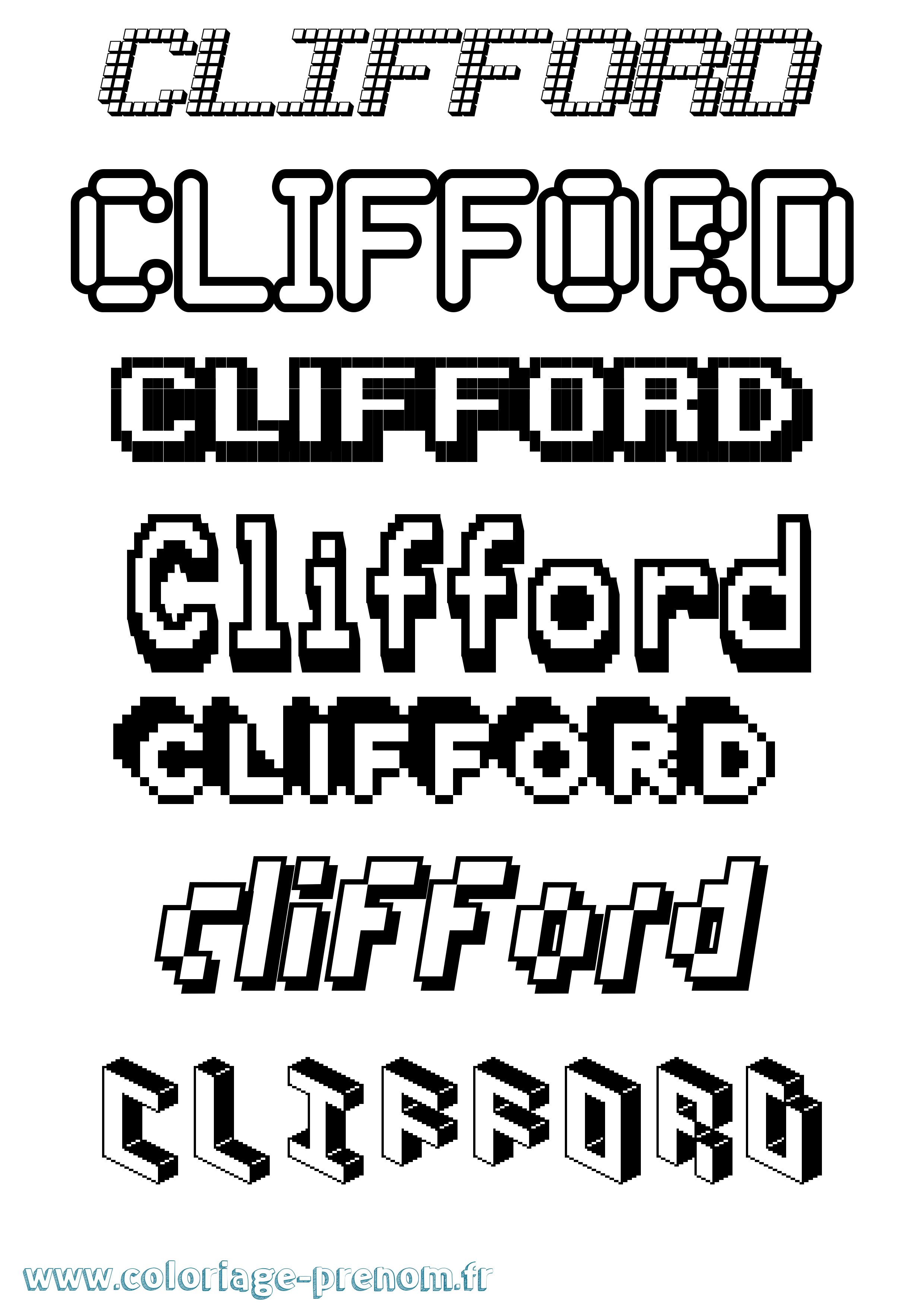 Coloriage prénom Clifford Pixel