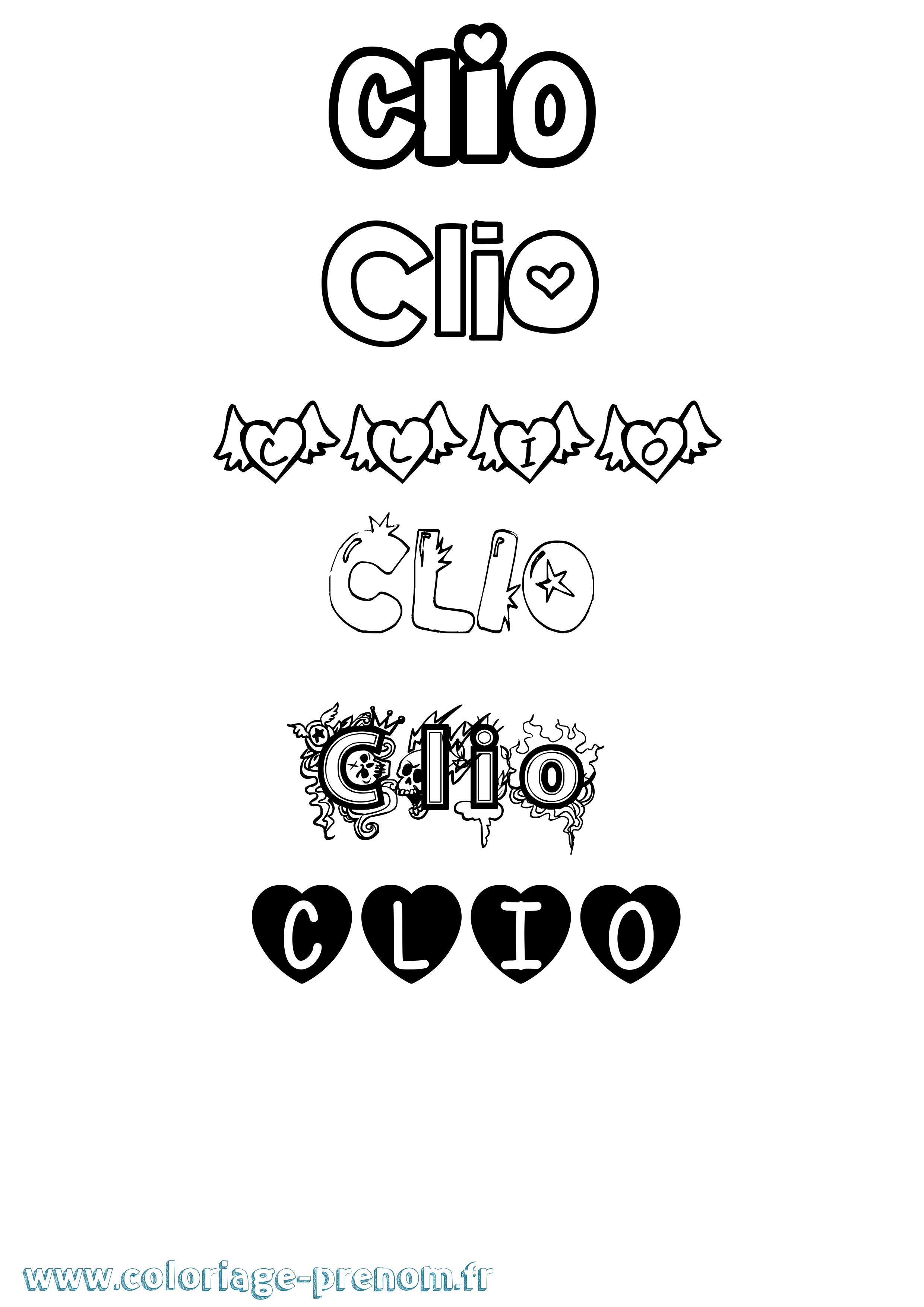 Coloriage prénom Clio Girly