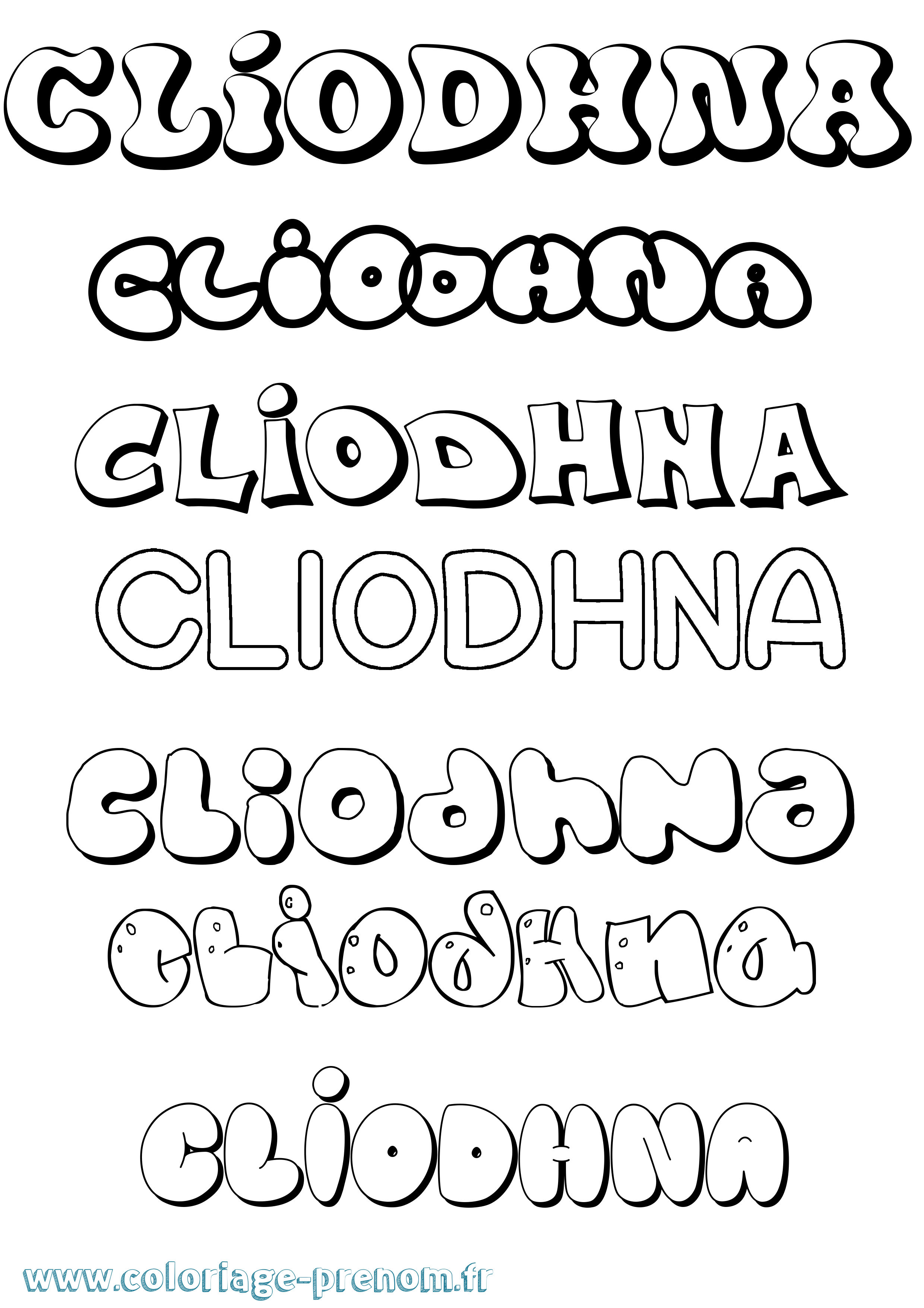 Coloriage Clíodhna Bubble Coloriage prénom Clíodhna Bubble