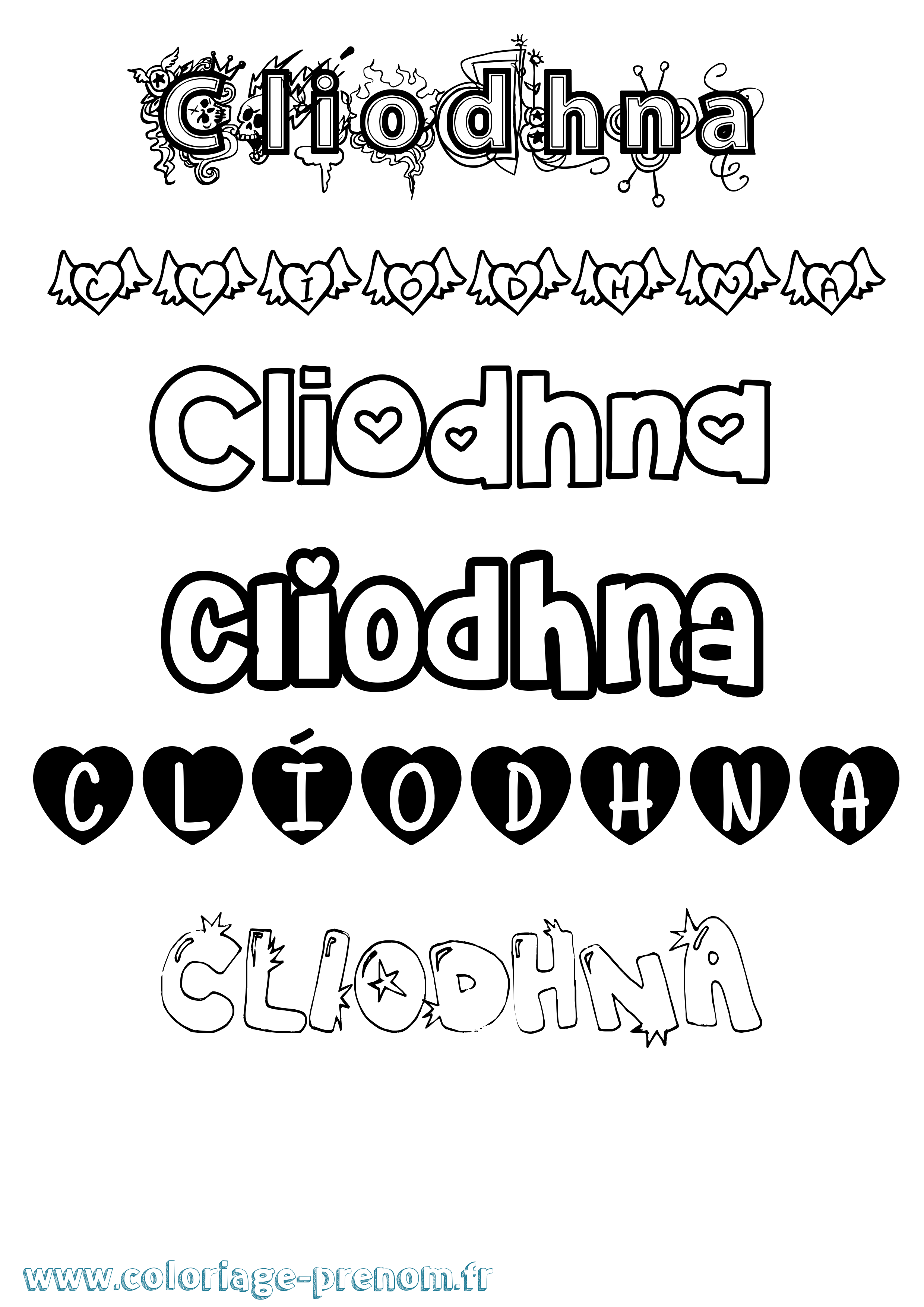 Coloriage Clíodhna Girly Coloriage prénom Clíodhna Girly