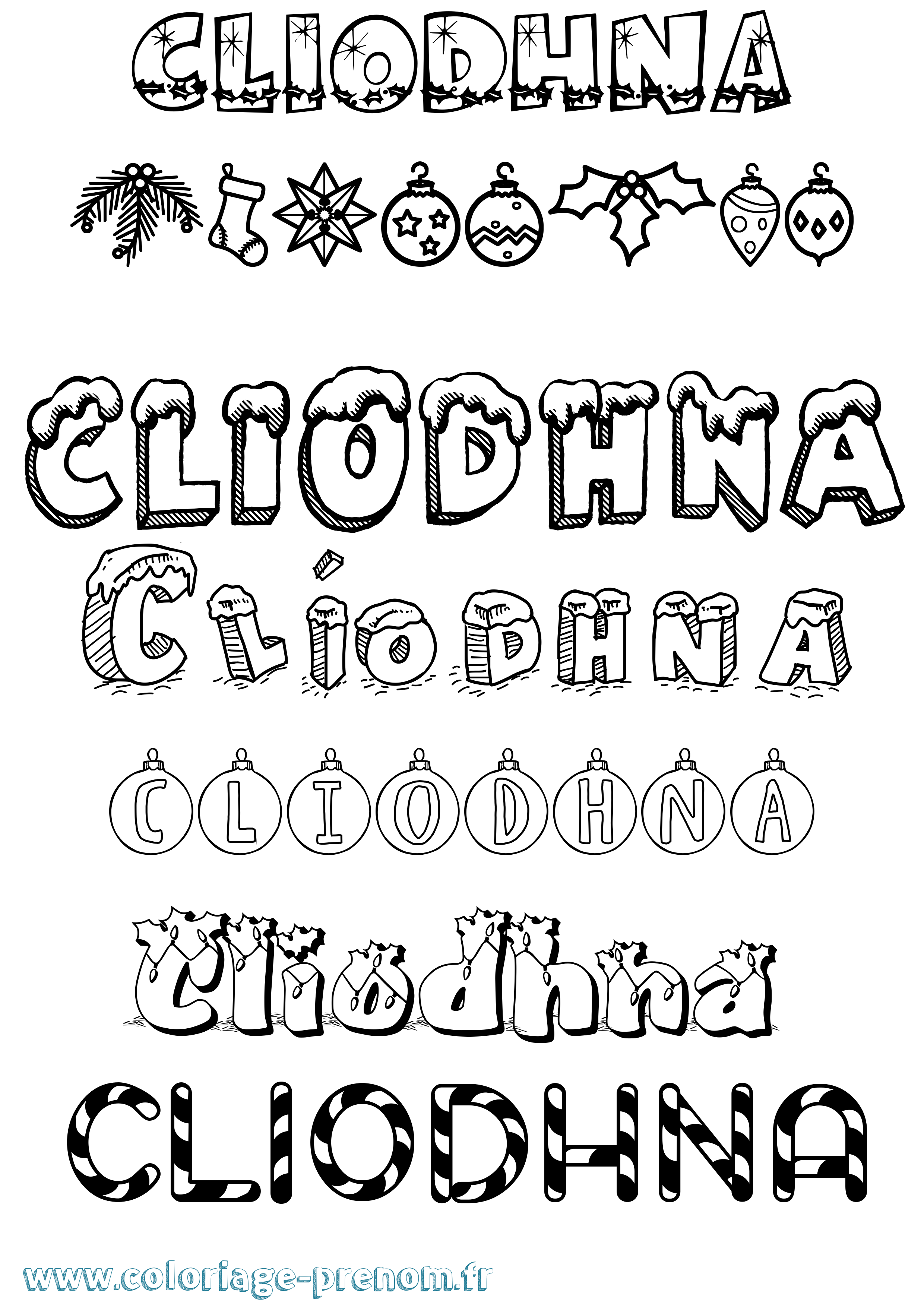 Coloriage prénom Clíodhna Noël