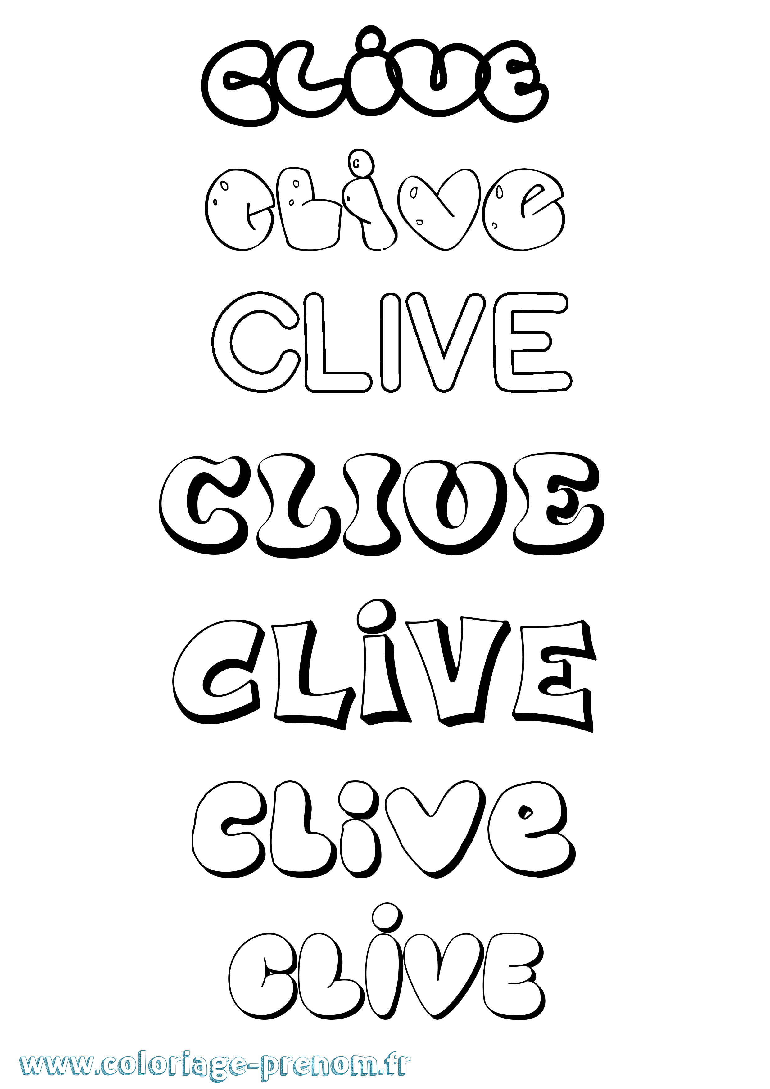 Coloriage prénom Clive Bubble