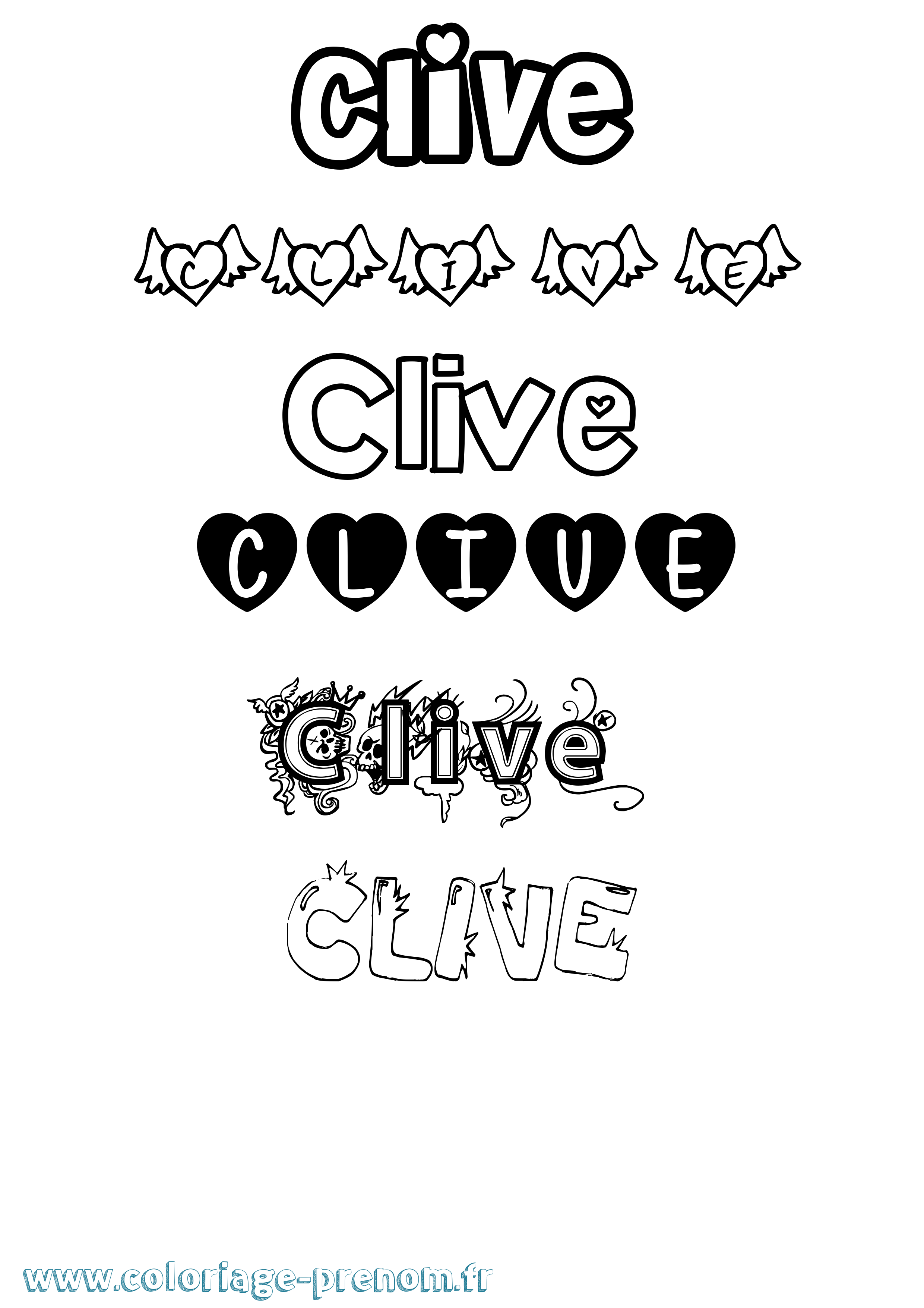Coloriage prénom Clive Girly