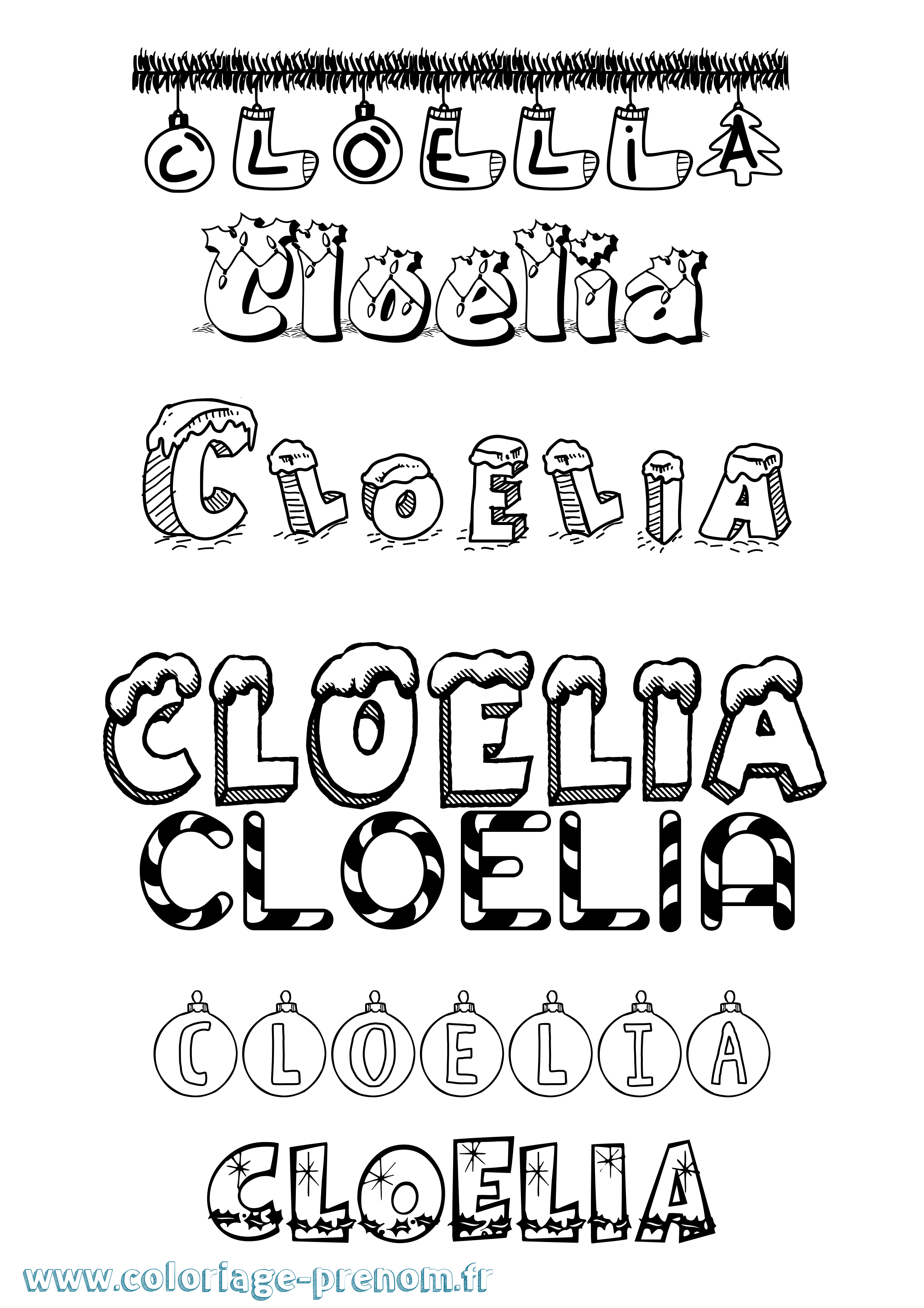 Coloriage prénom Cloelia Noël