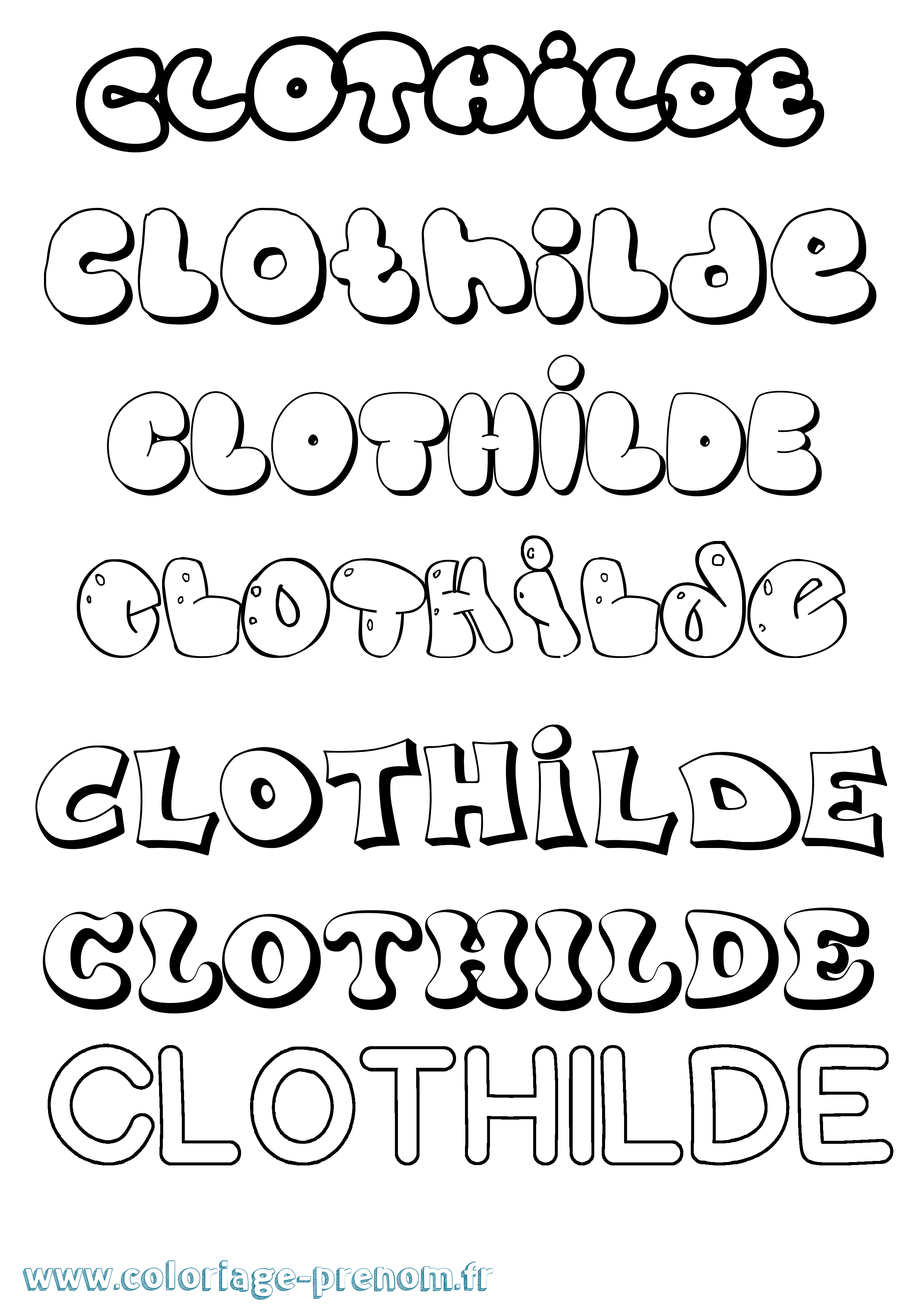 Coloriage prénom Clothilde Bubble