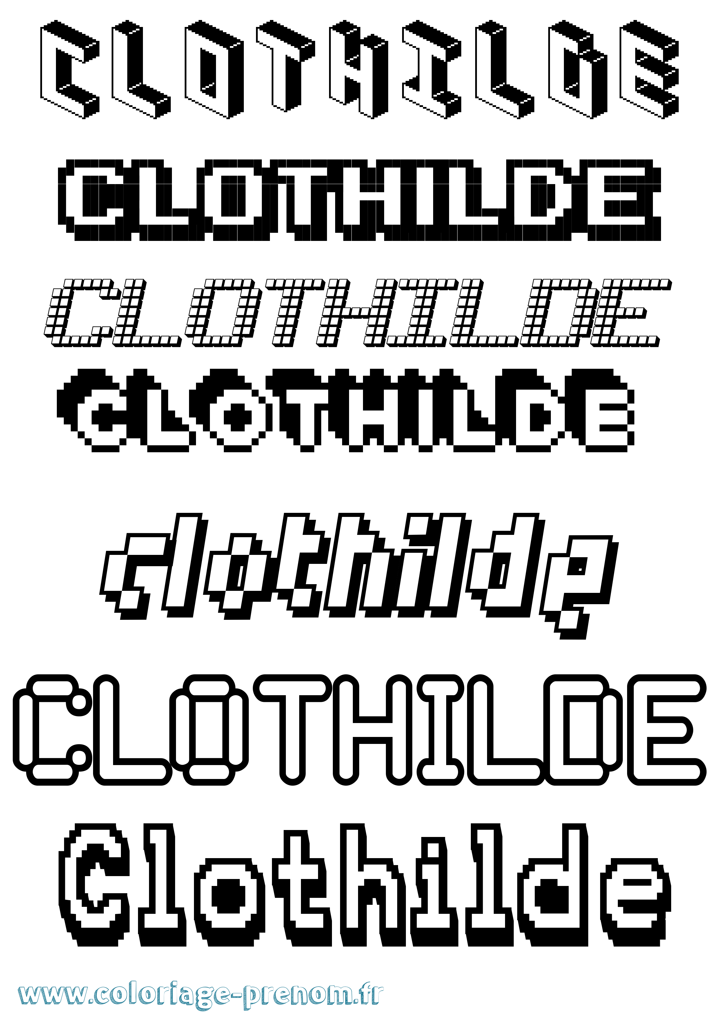 Coloriage prénom Clothilde Pixel
