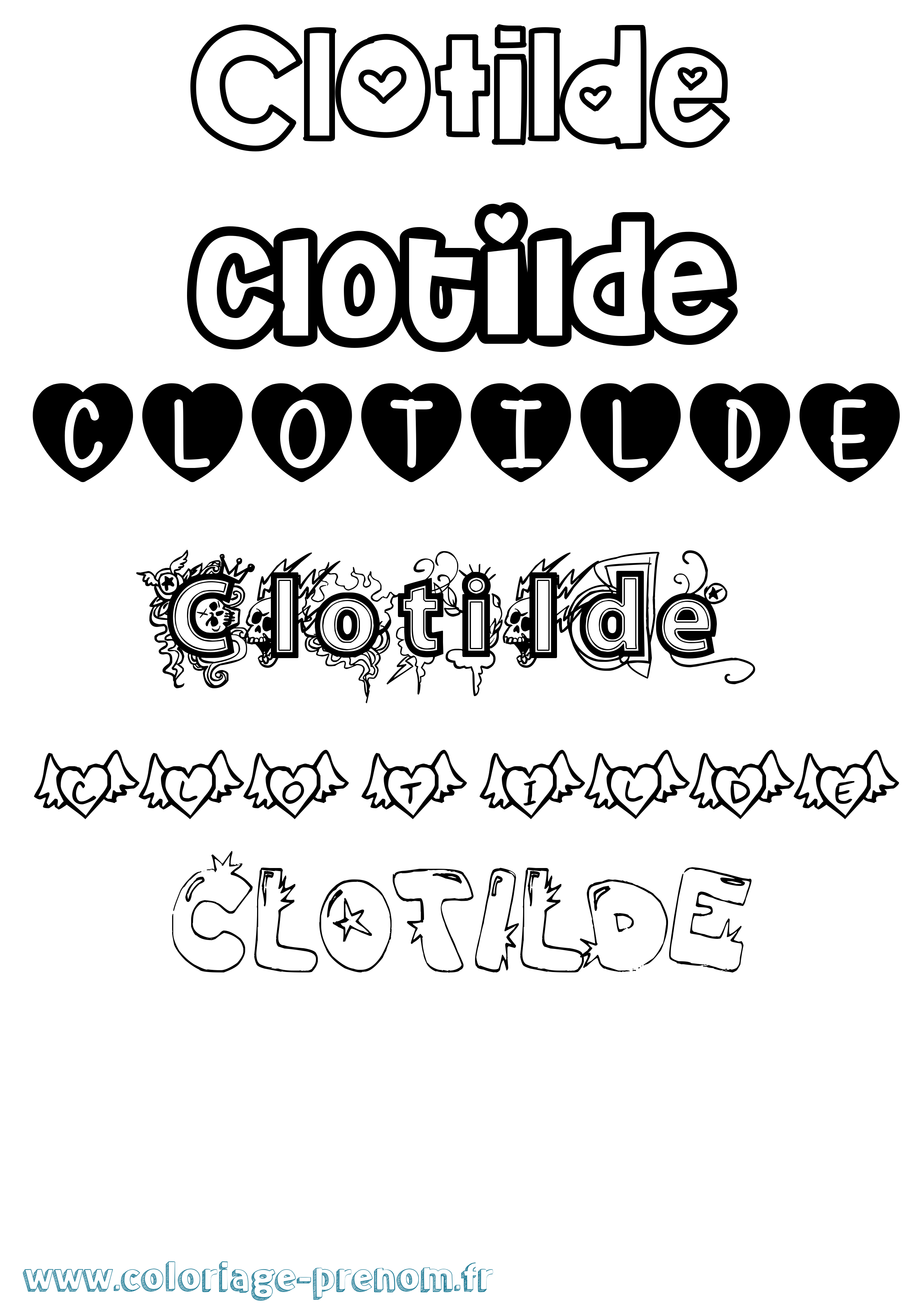 Coloriage prénom Clotilde Girly