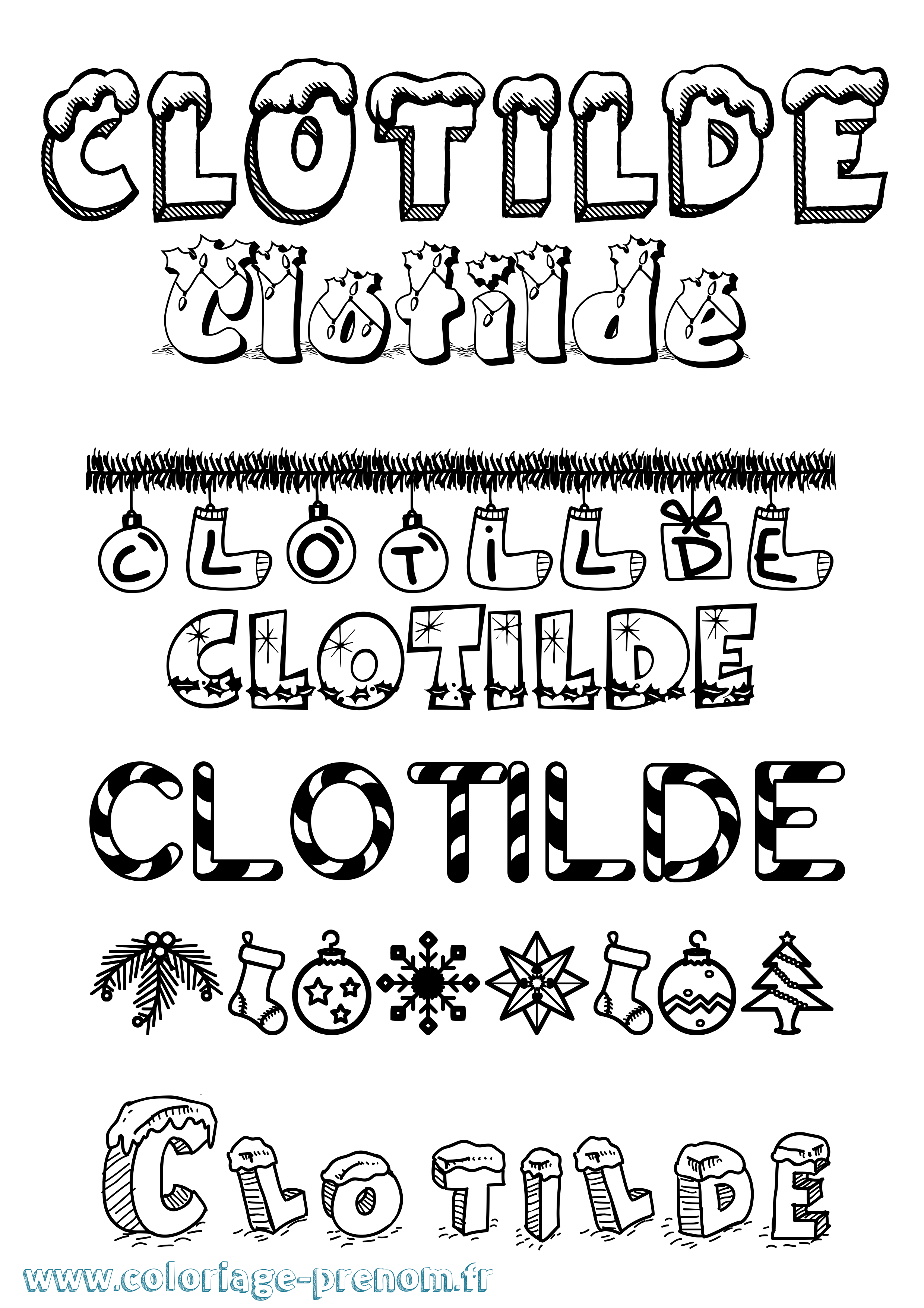 Coloriage Clotilde Noël Coloriage prénom Clotilde Noël
