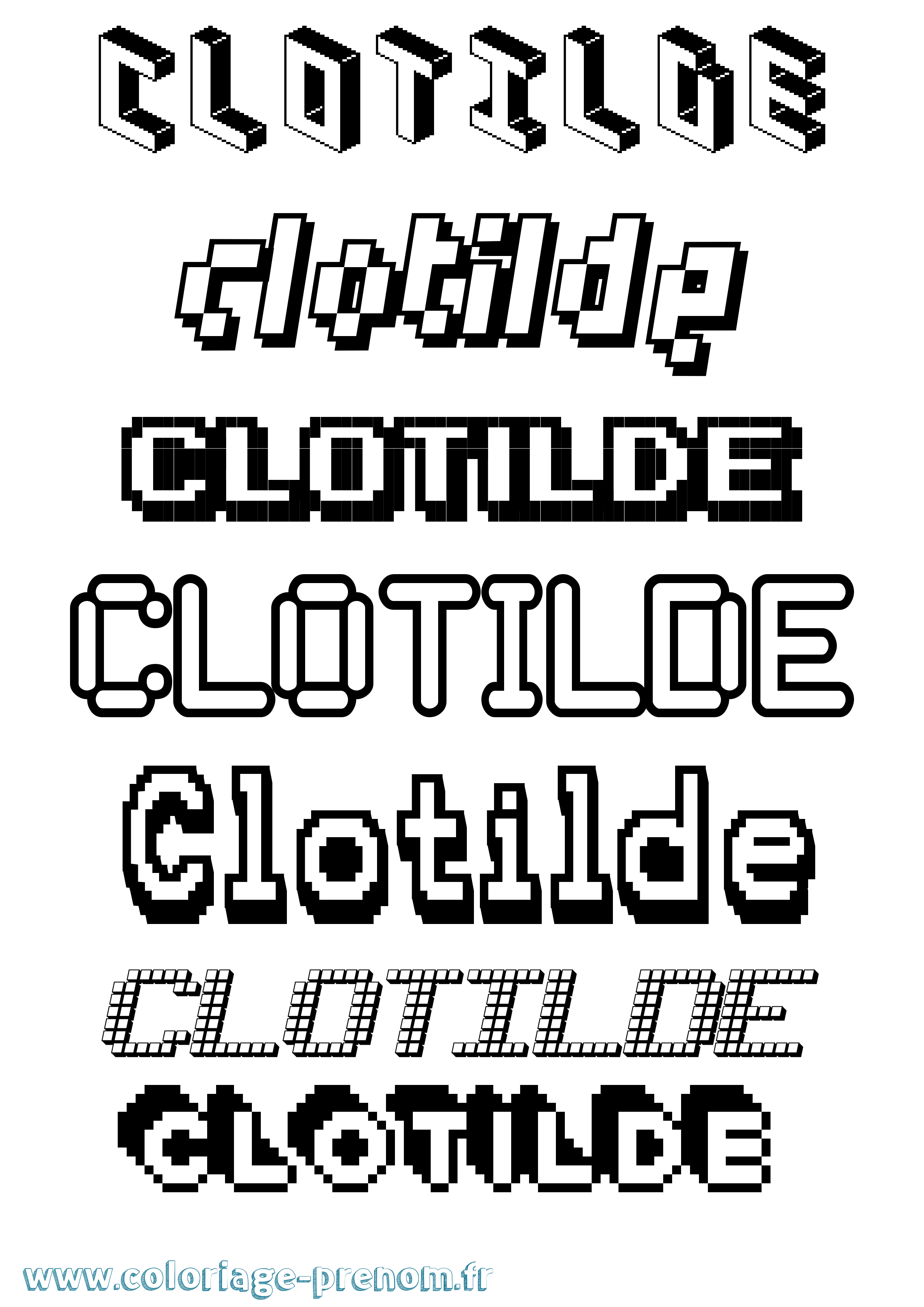 Coloriage prénom Clotilde Pixel