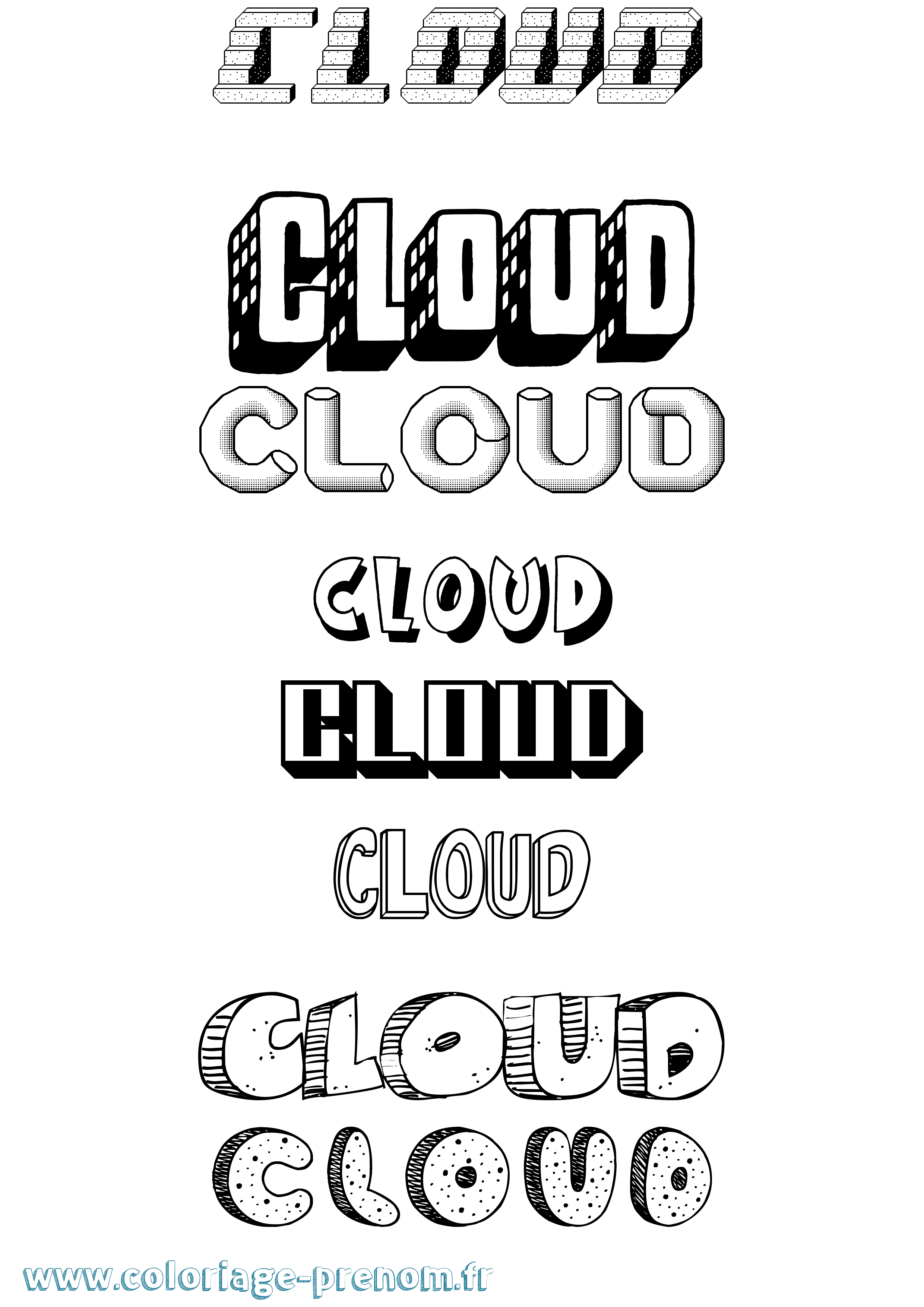 Coloriage prénom Cloud Effet 3D