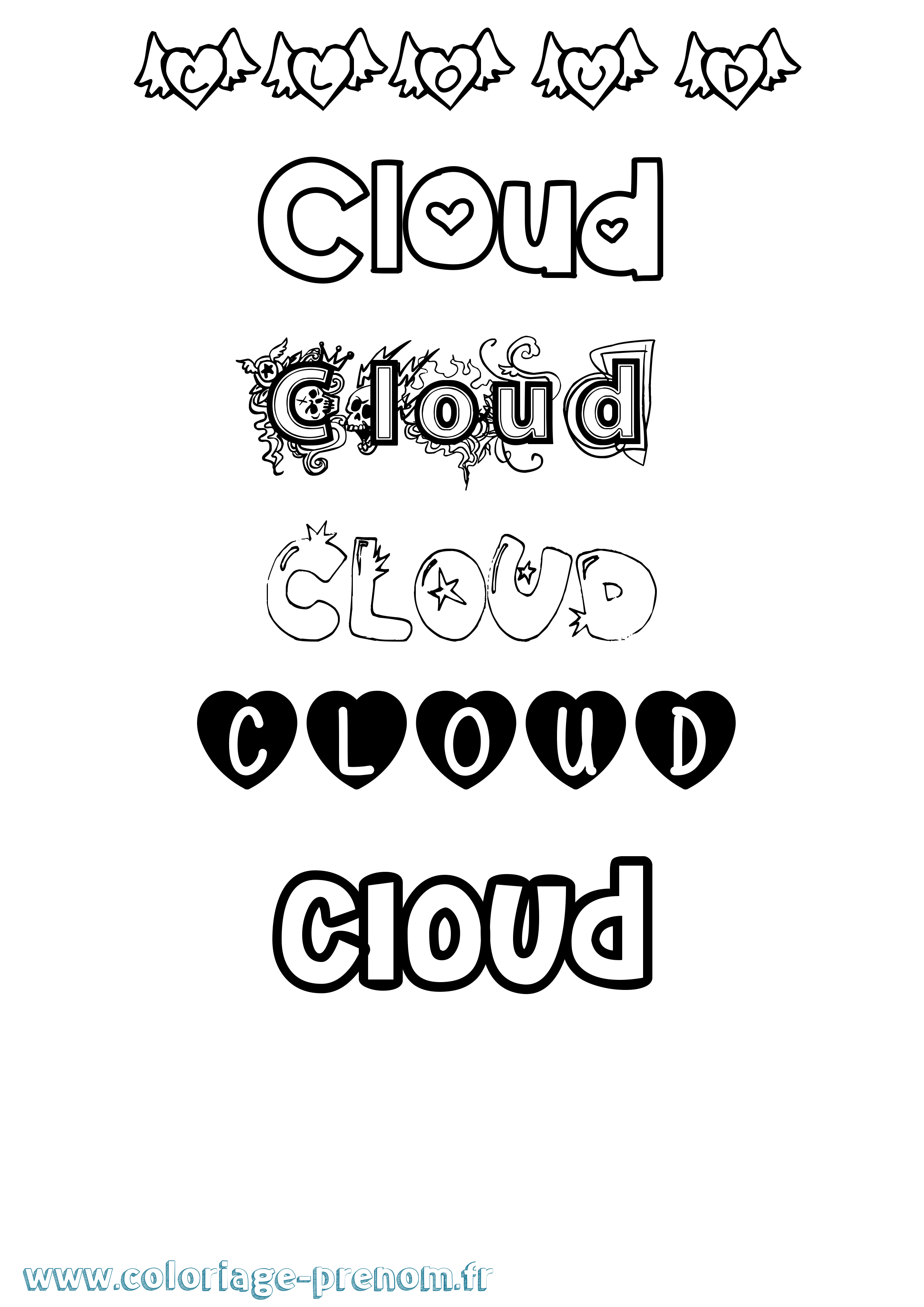 Coloriage prénom Cloud Girly