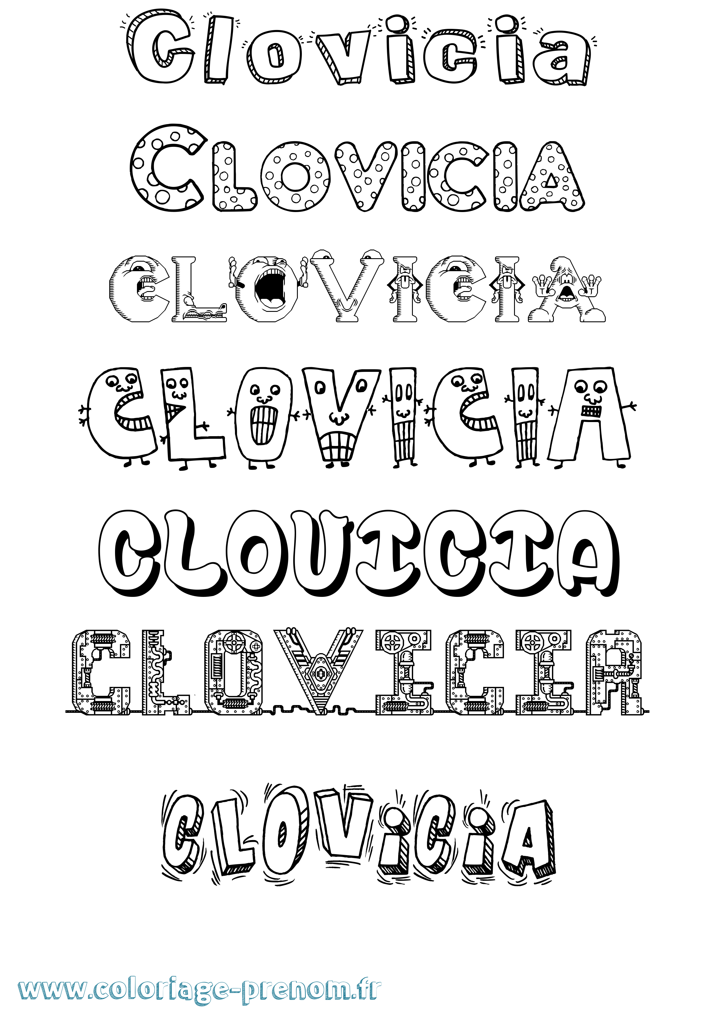 Coloriage prénom Clovicia Fun