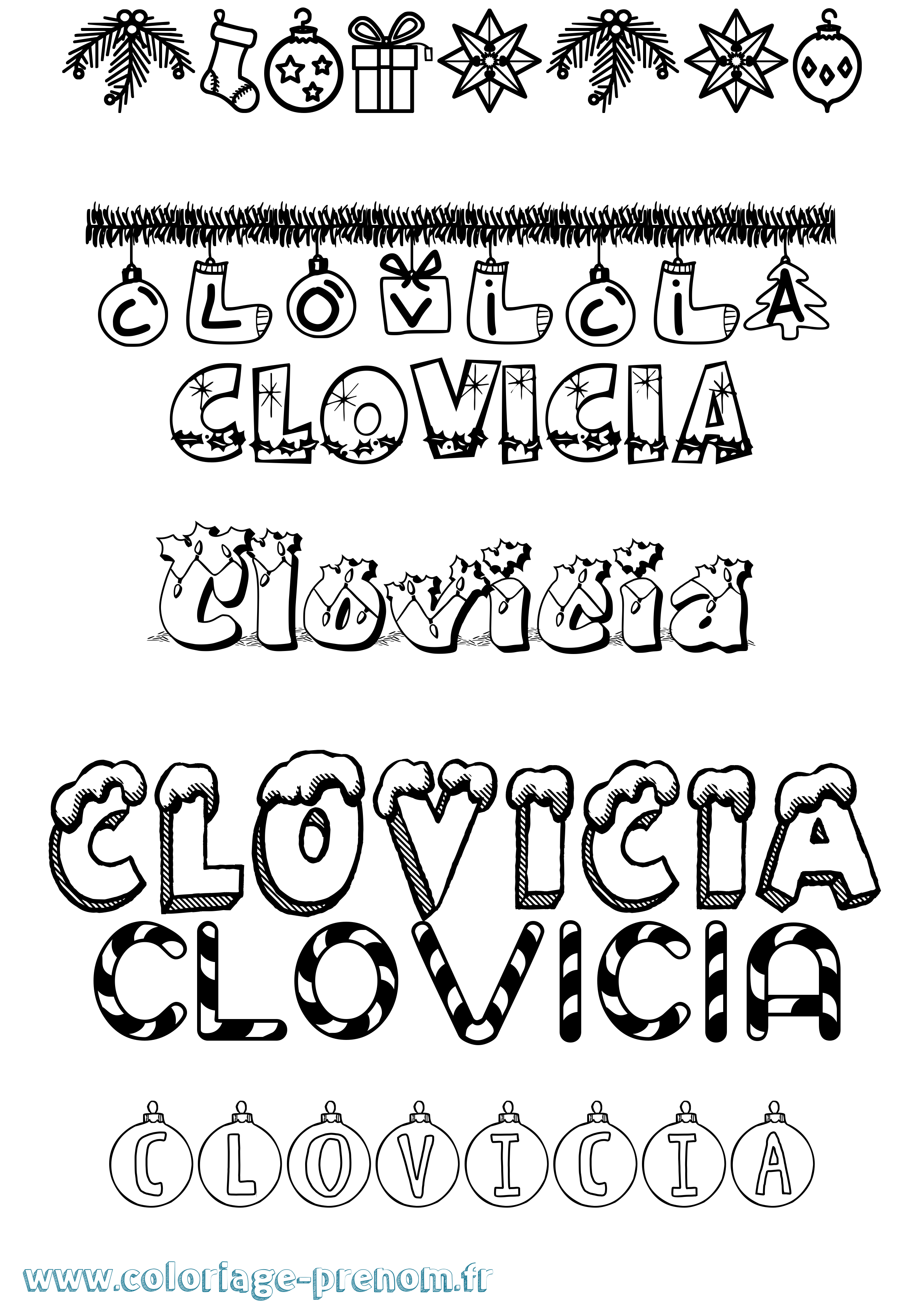 Coloriage prénom Clovicia Noël