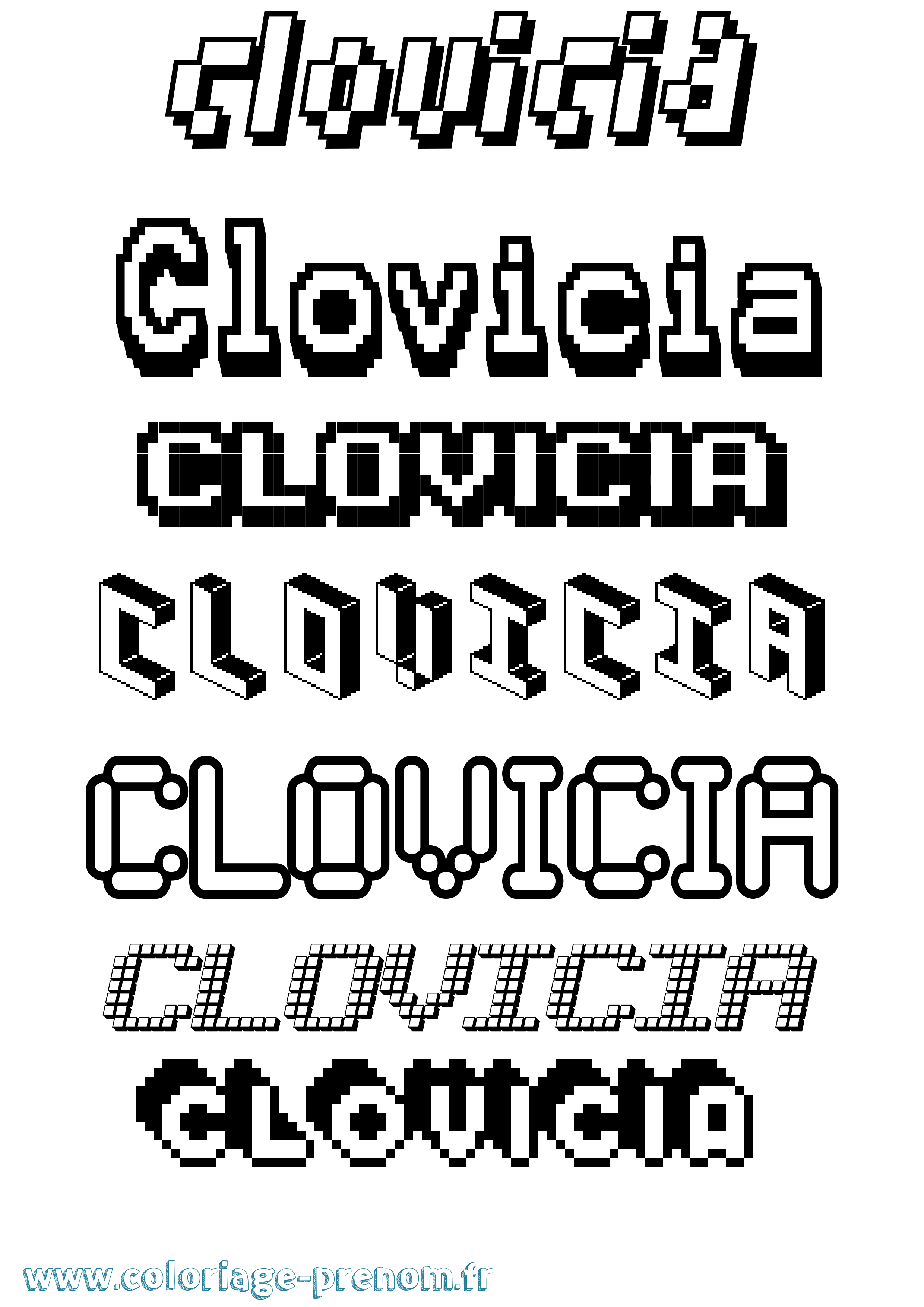 Coloriage prénom Clovicia Pixel