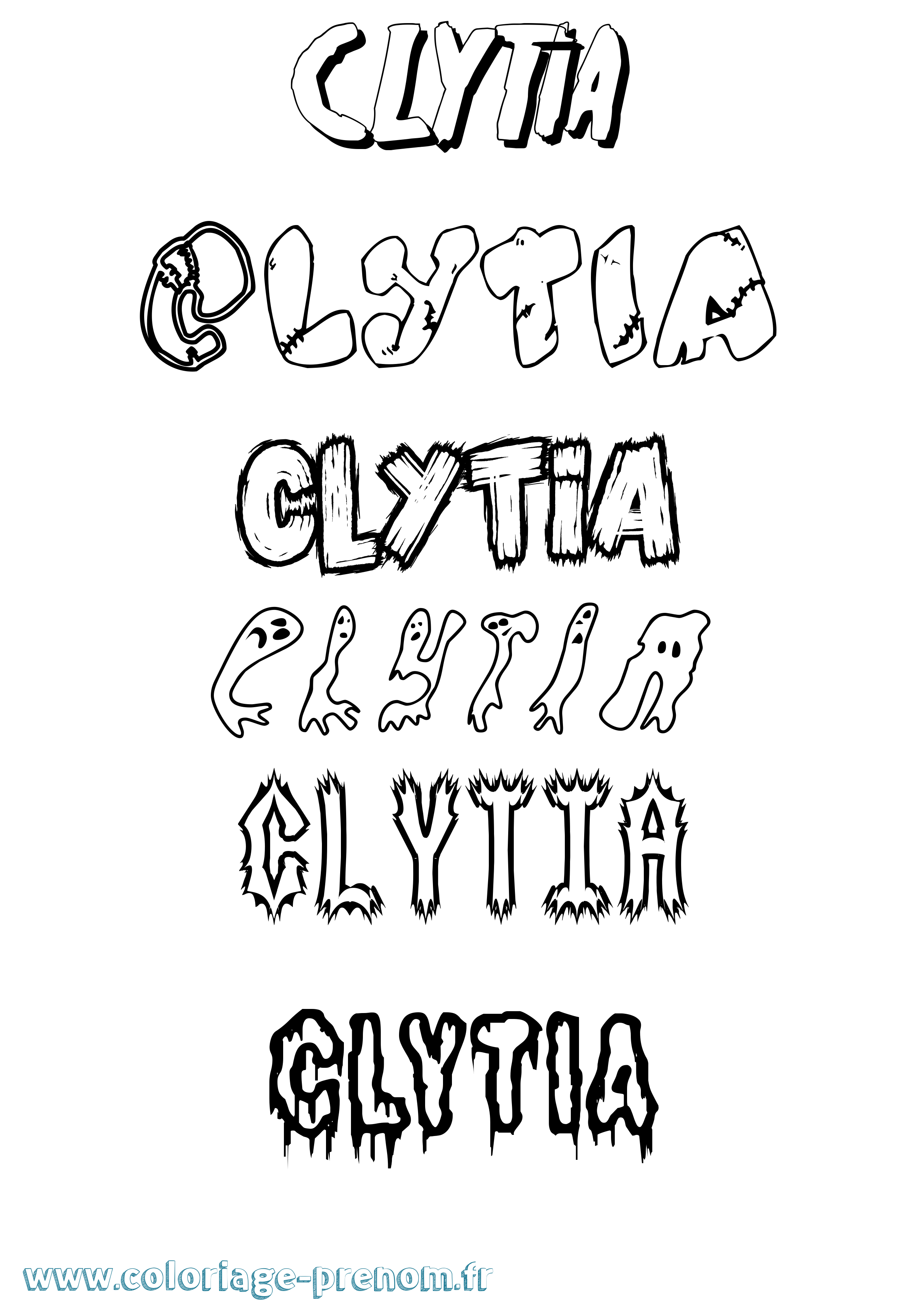 Coloriage prénom Clytia Frisson