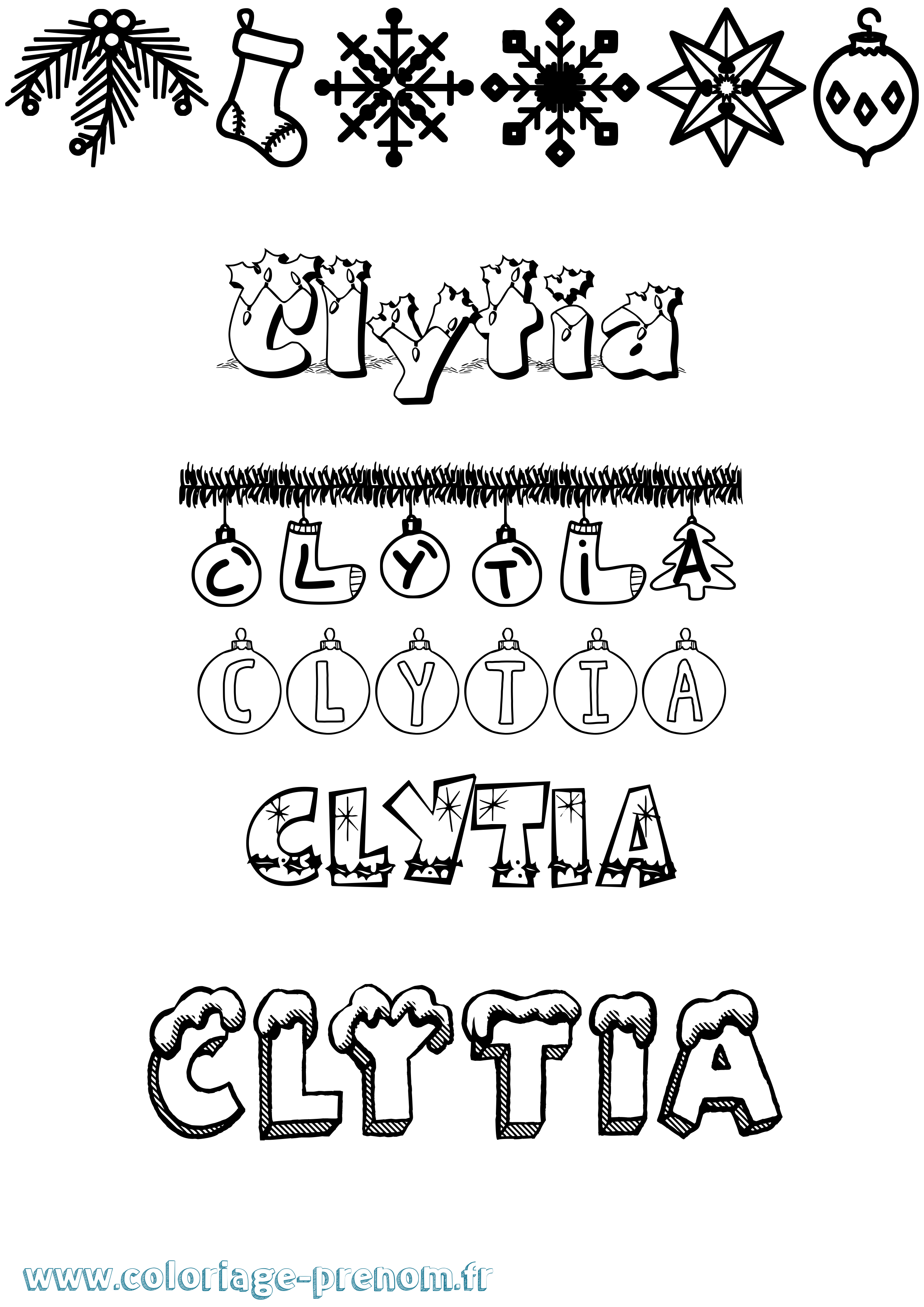 Coloriage prénom Clytia Noël