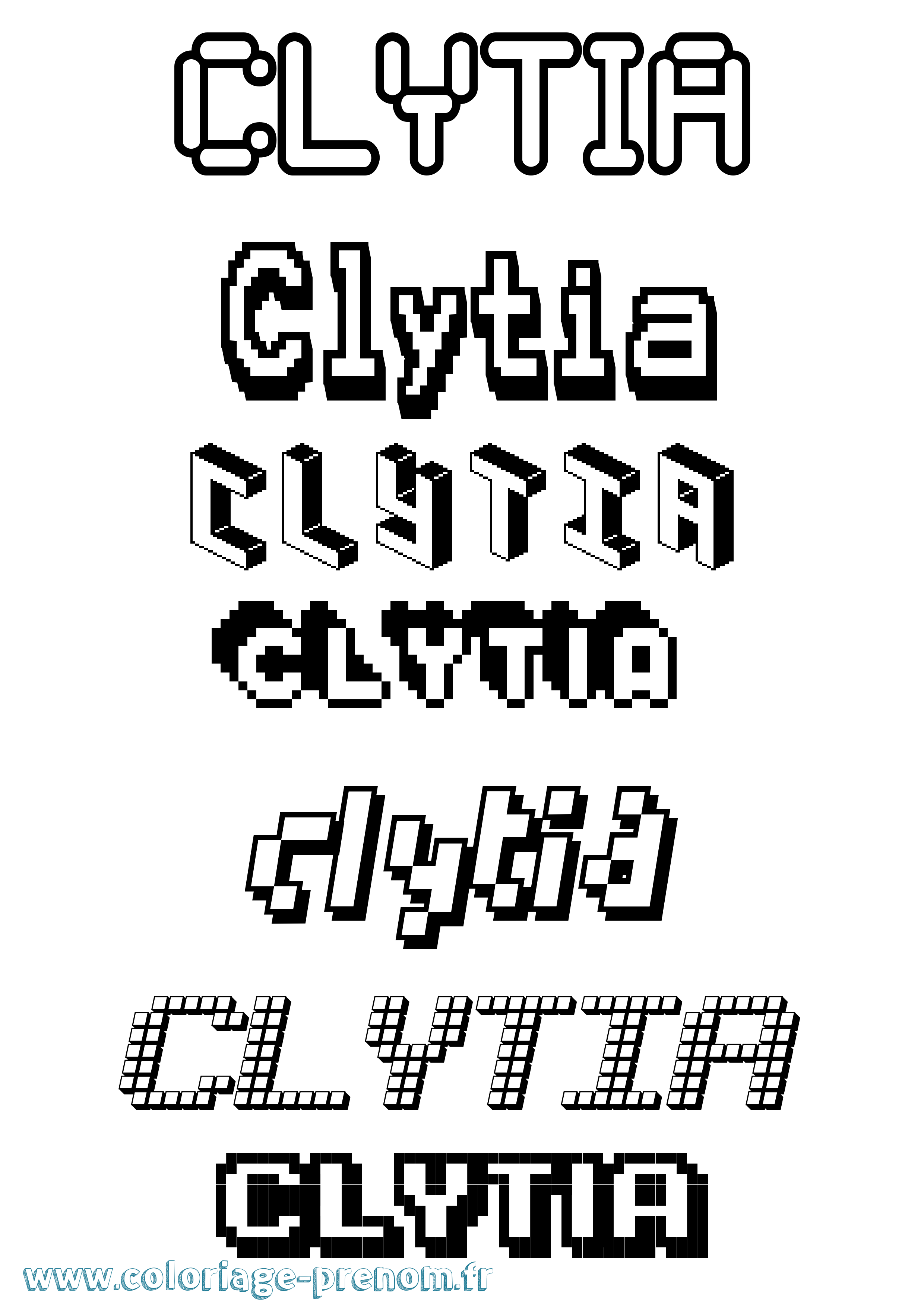 Coloriage prénom Clytia Pixel