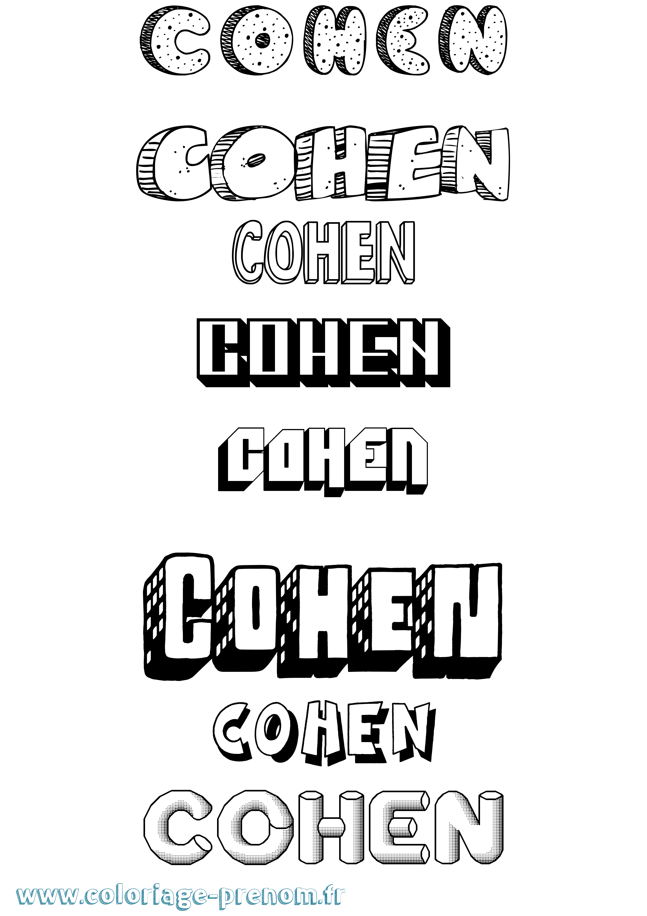 Coloriage prénom Cohen Effet 3D