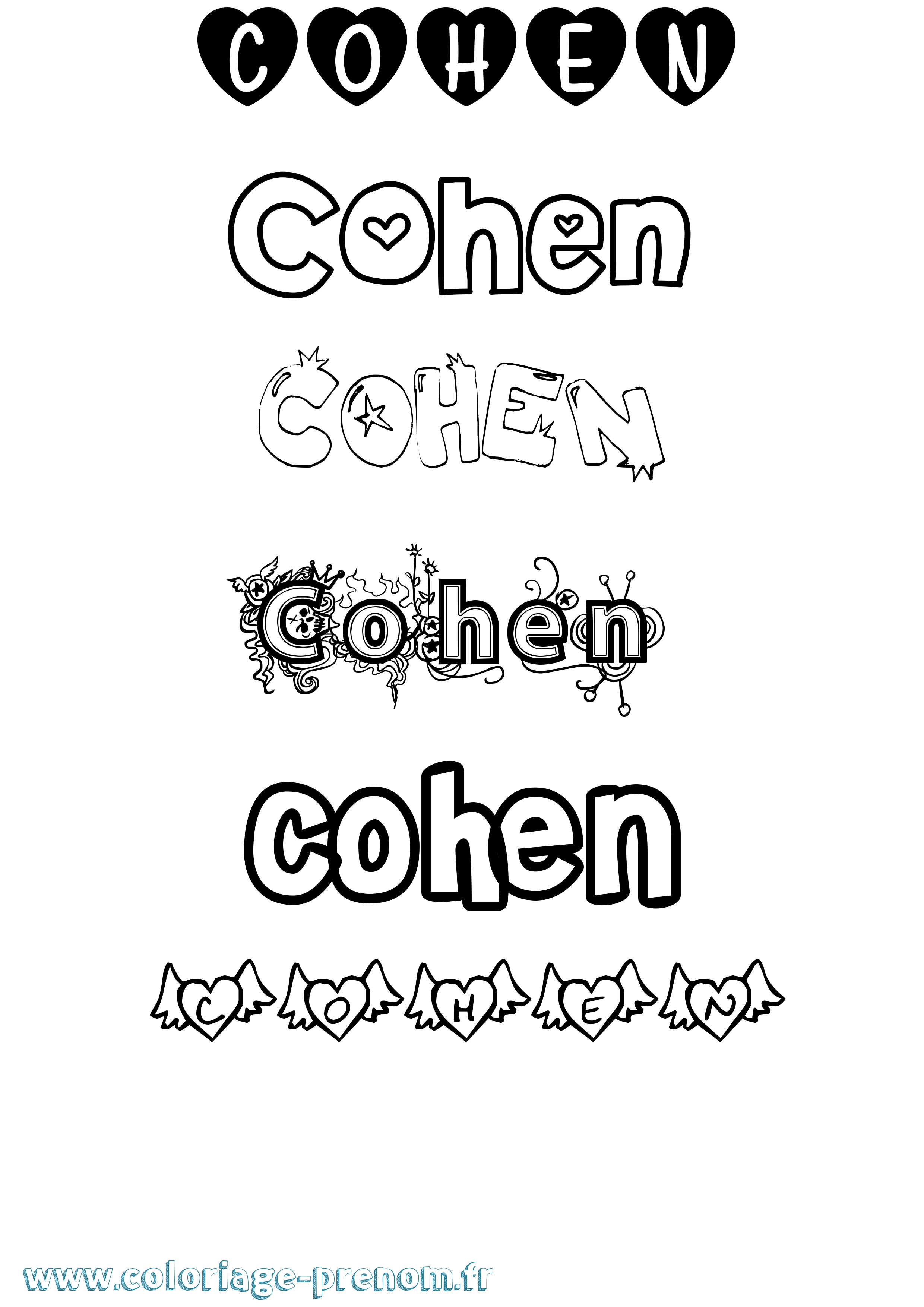 Coloriage prénom Cohen Girly