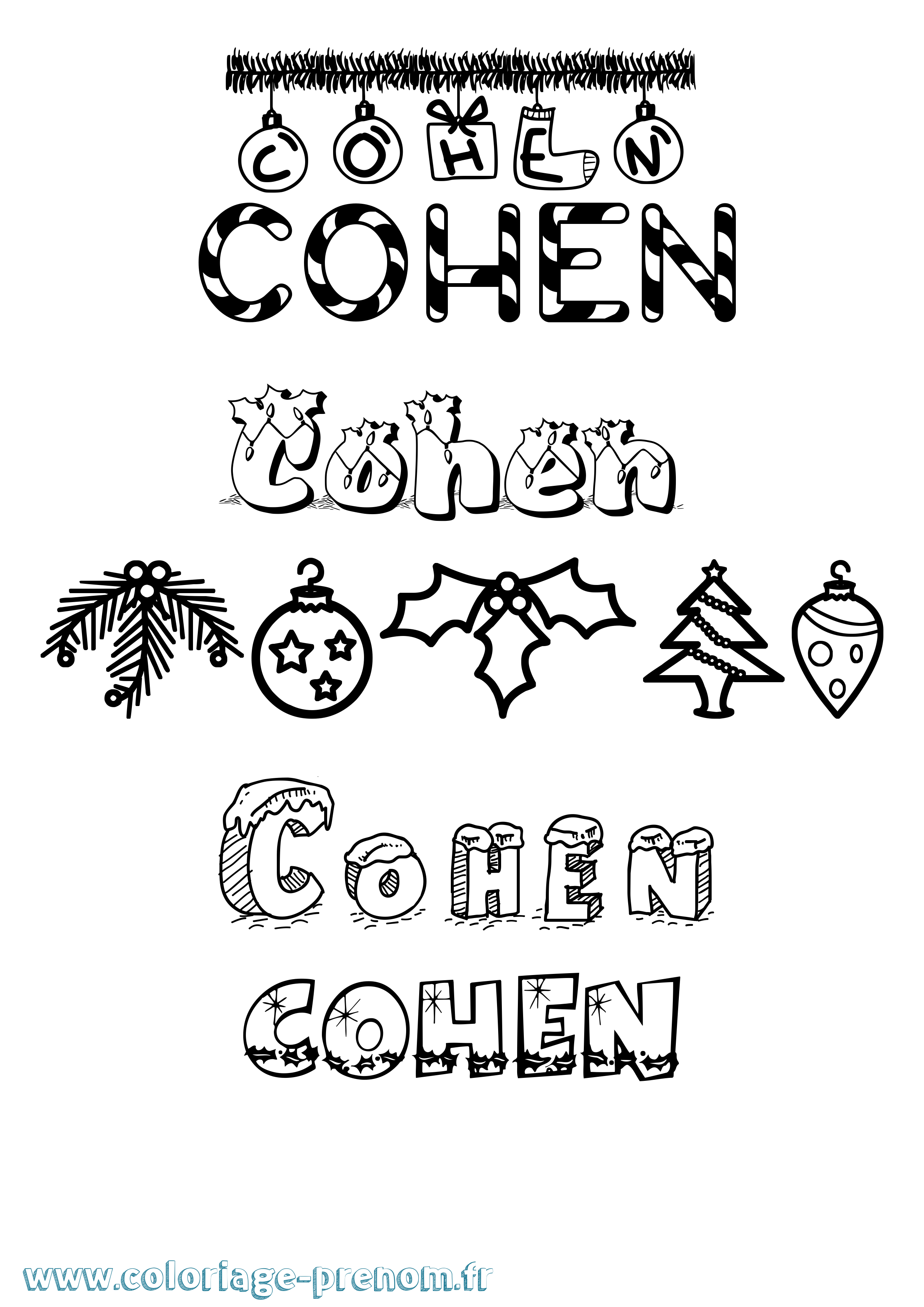 Coloriage prénom Cohen Noël