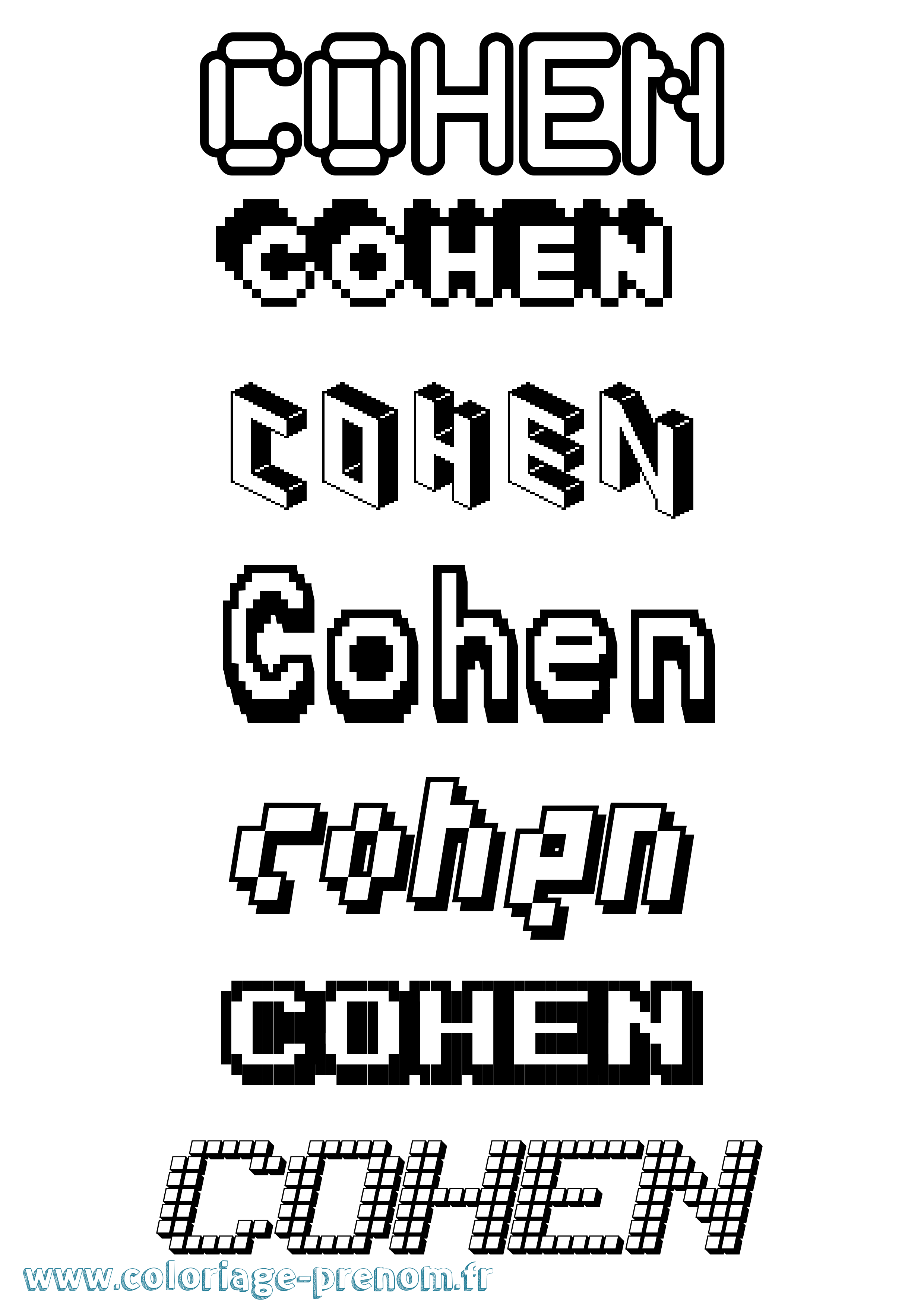 Coloriage prénom Cohen Pixel