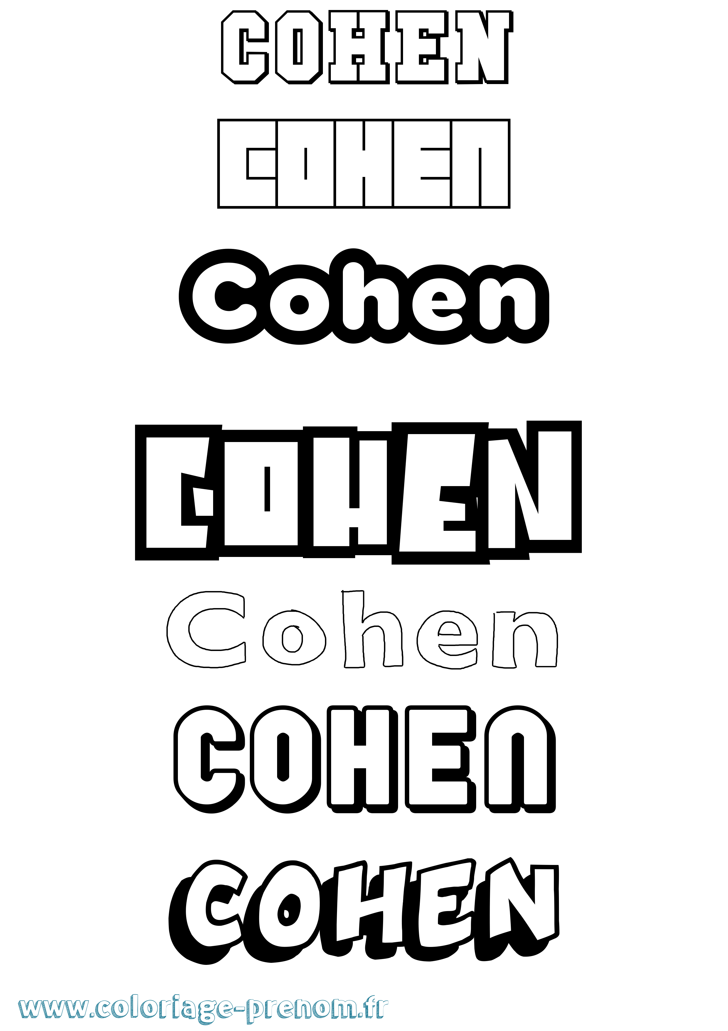 Coloriage prénom Cohen Simple