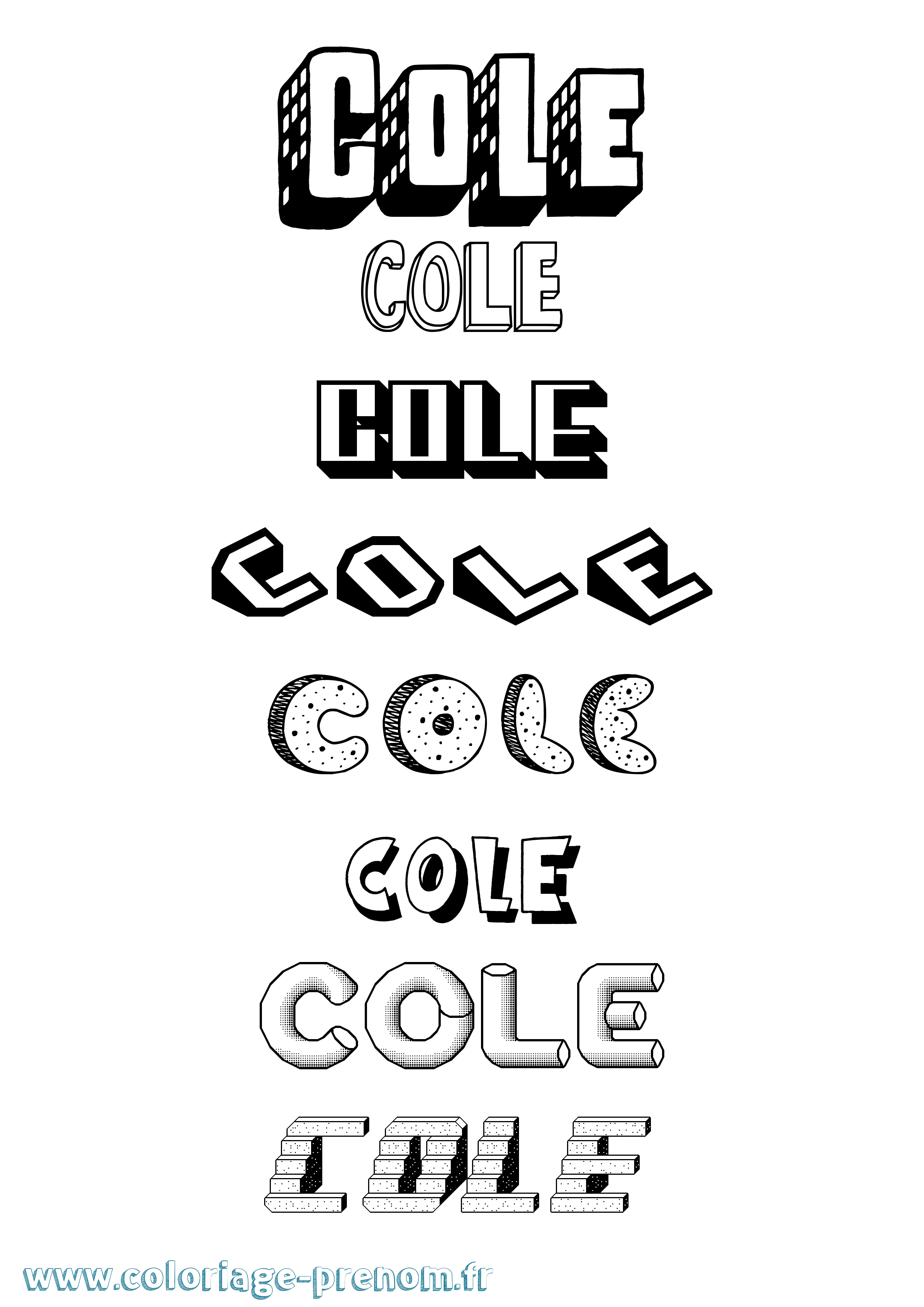 Coloriage prénom Cole Effet 3D