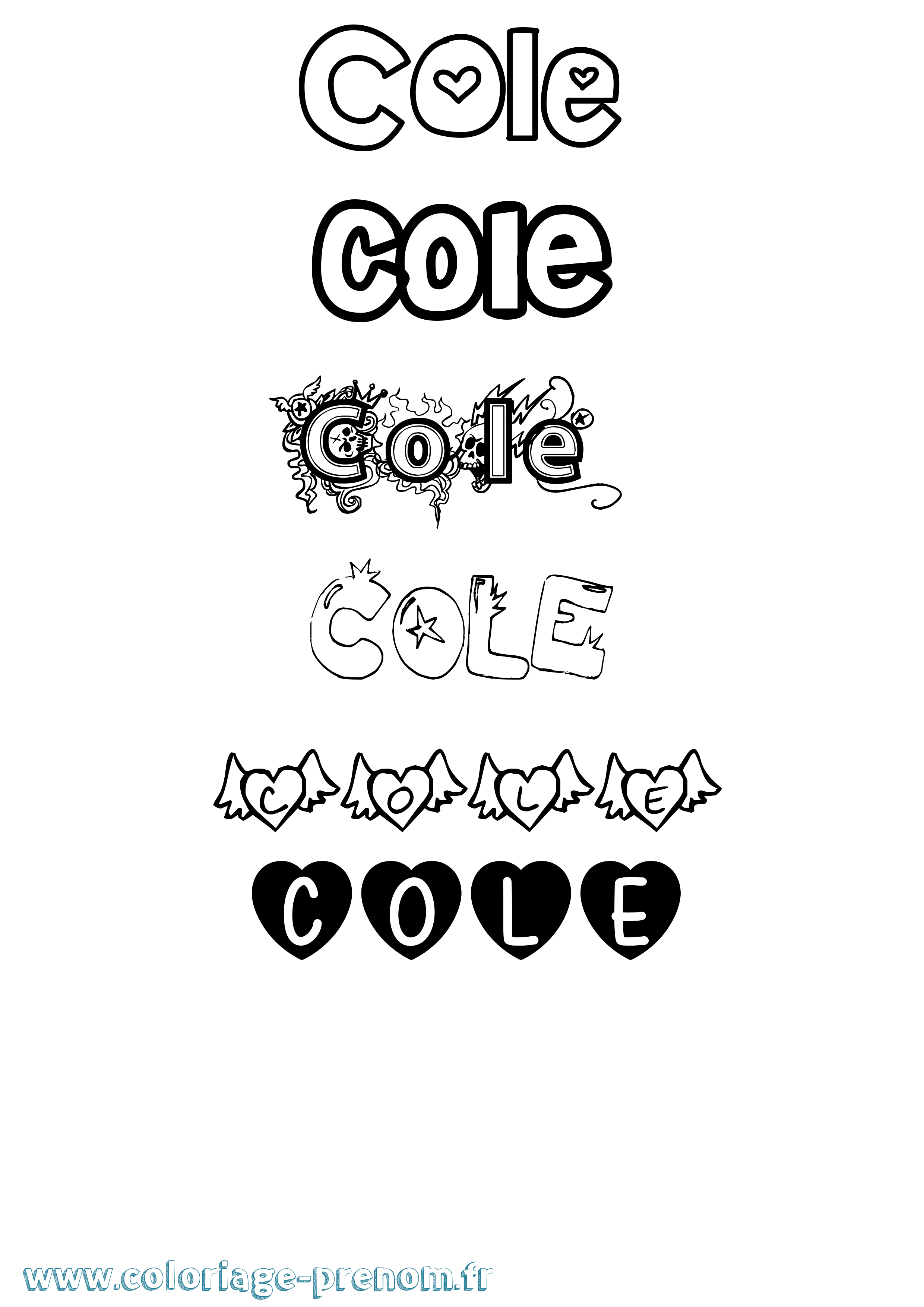 Coloriage prénom Cole Girly